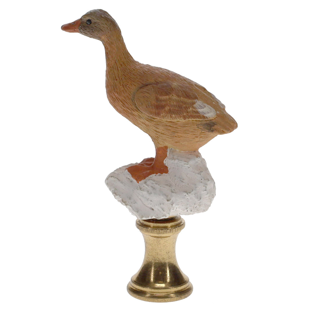 3" Tall Brass Finial Ceramic Duck Brown, Tan, White 1/4-27F Tap (15122)