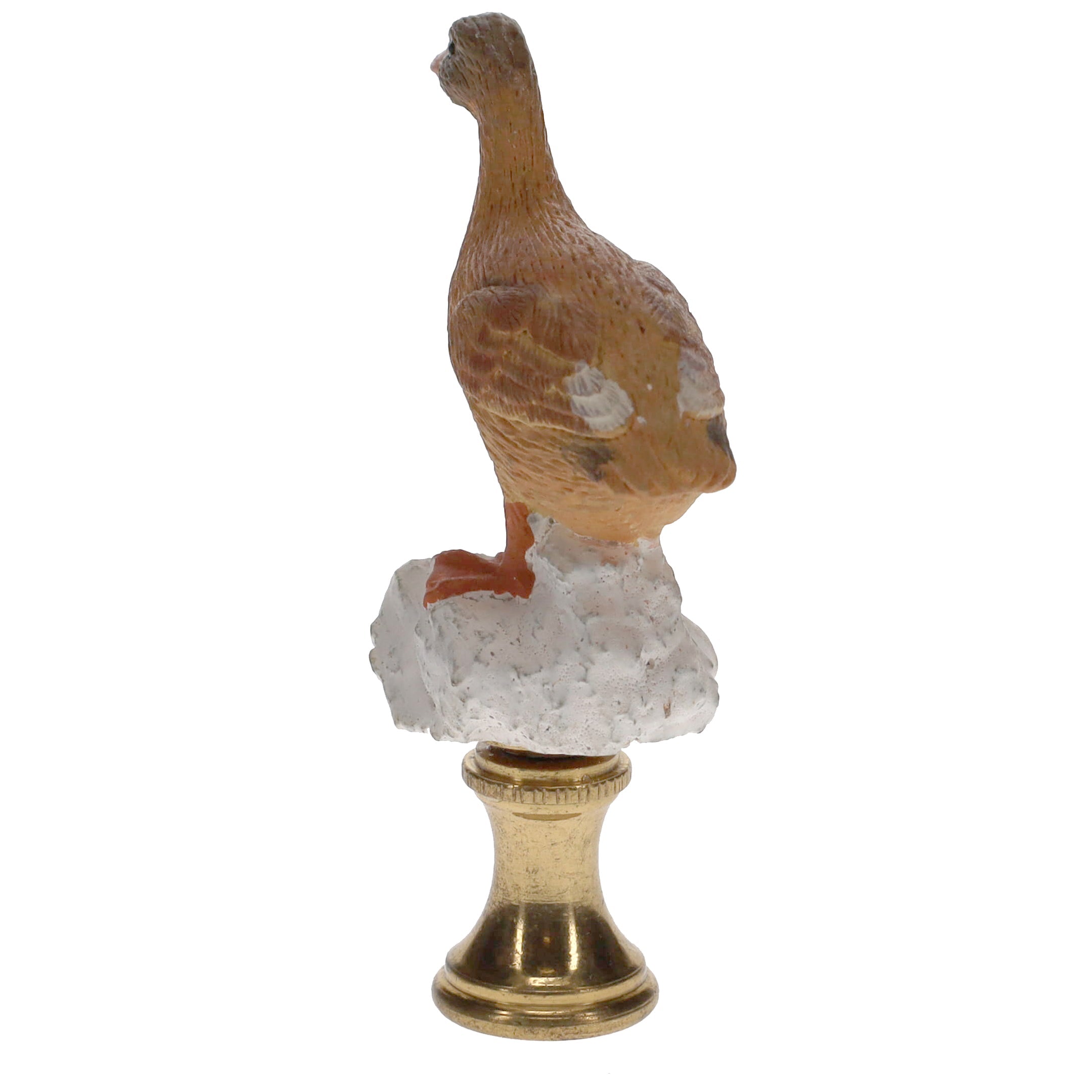 3" Tall Brass Finial Ceramic Duck Brown, Tan, White 1/4-27F Tap (15122)