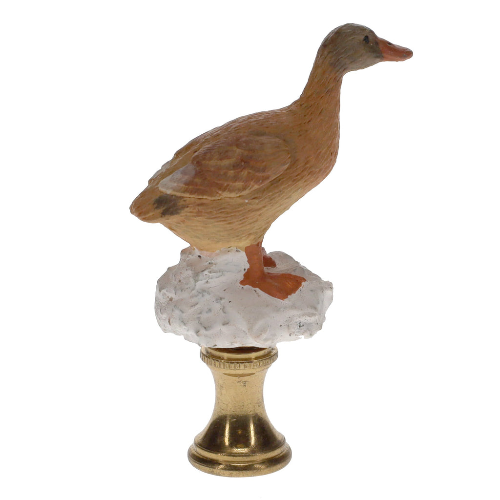 3" Tall Brass Finial Ceramic Duck Brown, Tan, White 1/4-27F Tap (15122)