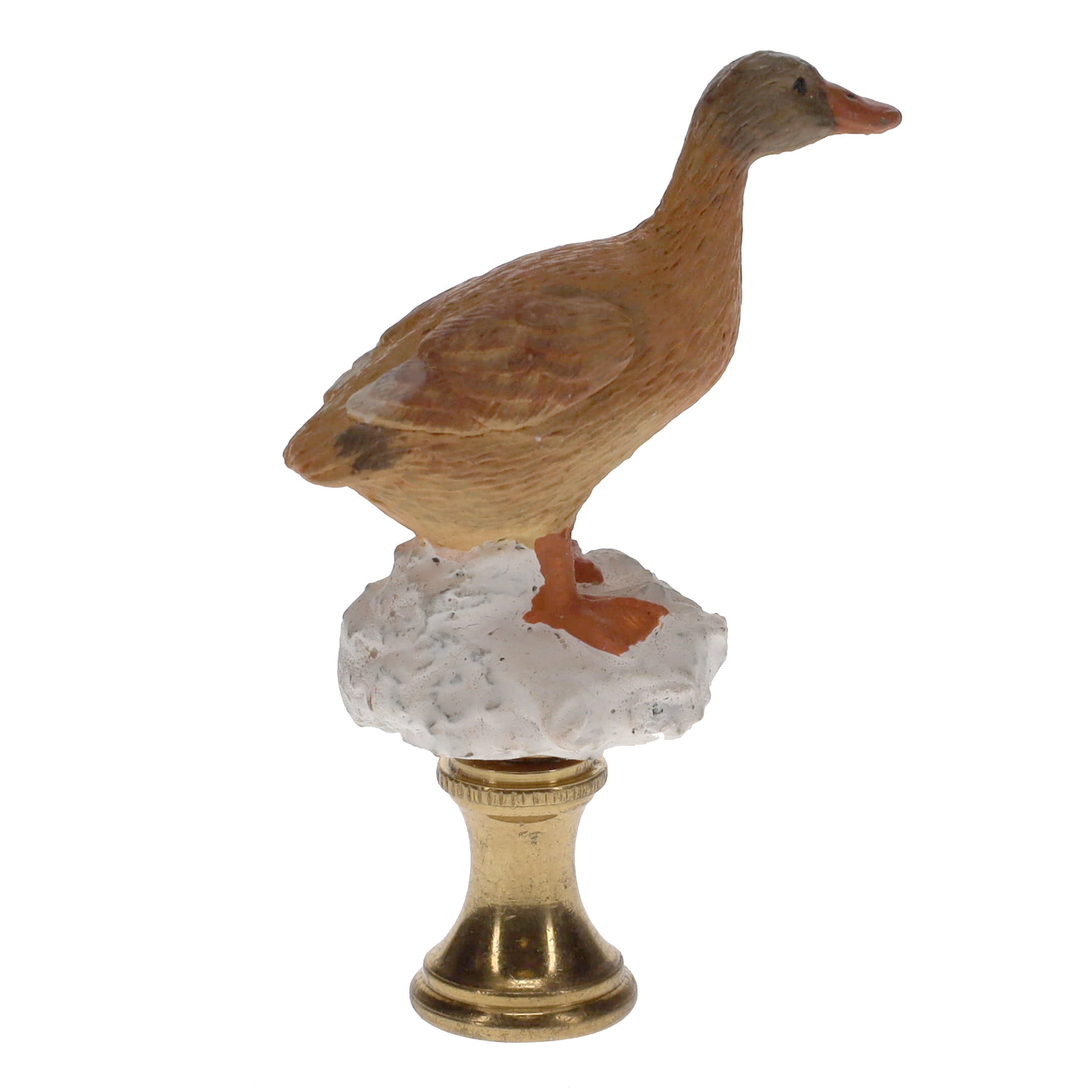 3" Tall Brass Finial Ceramic Duck Brown, Tan, White 1/4-27F Tap (15122)