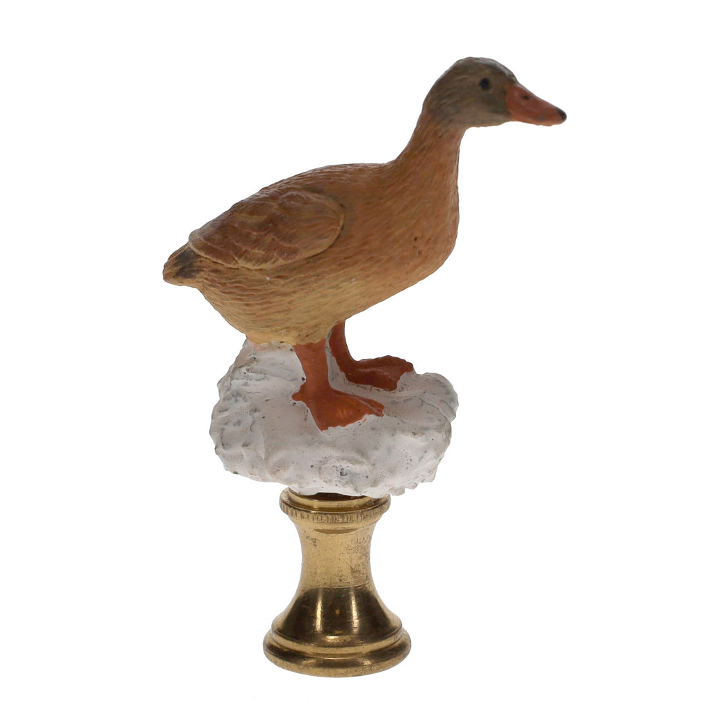 3" Tall Brass Finial Ceramic Duck Brown, Tan, White 1/4-27F Tap (15122)