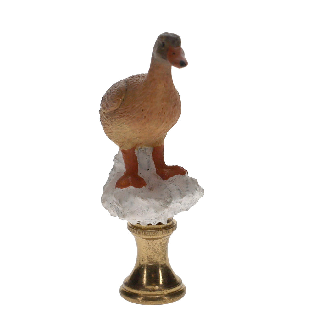3" Tall Brass Finial Ceramic Duck Brown, Tan, White 1/4-27F Tap (15122)