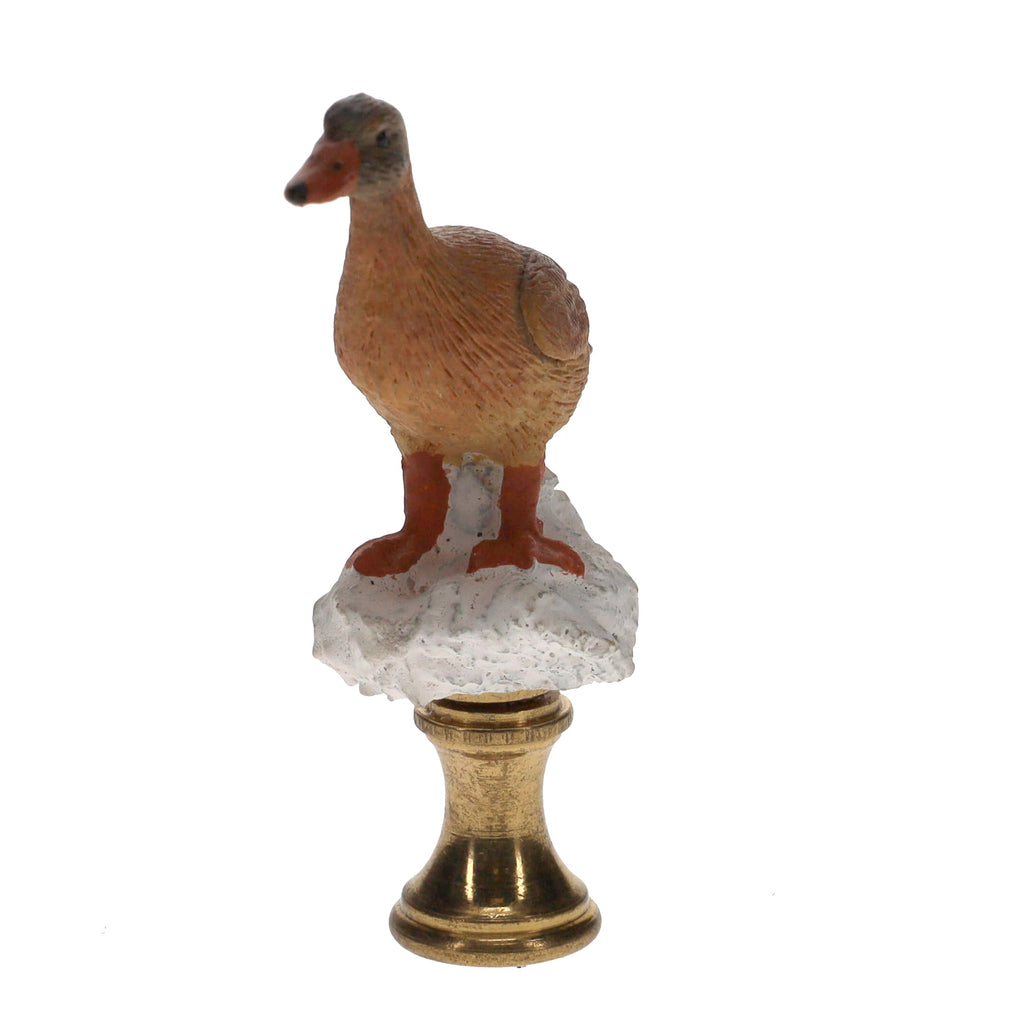 3" Tall Brass Finial Ceramic Duck Brown, Tan, White 1/4-27F Tap (15122)
