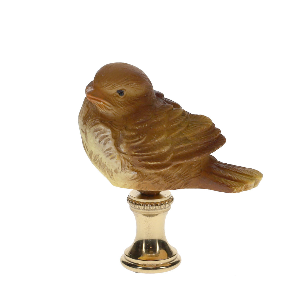 2" Tall Brass Finial Ceramic Bird Brown, Tan, White 1/4-27F Tap (15124)