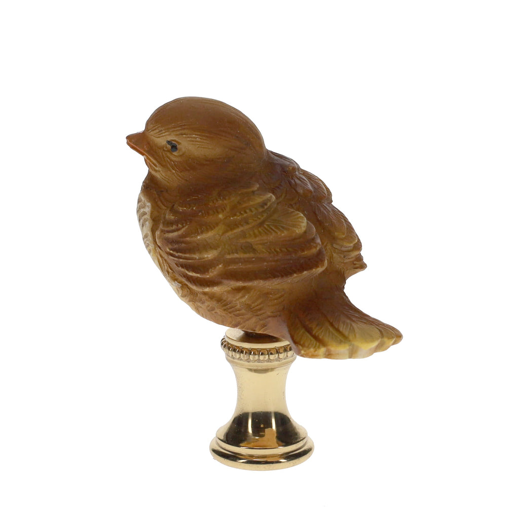 2" Tall Brass Finial Ceramic Bird Brown, Tan, White 1/4-27F Tap (15124)