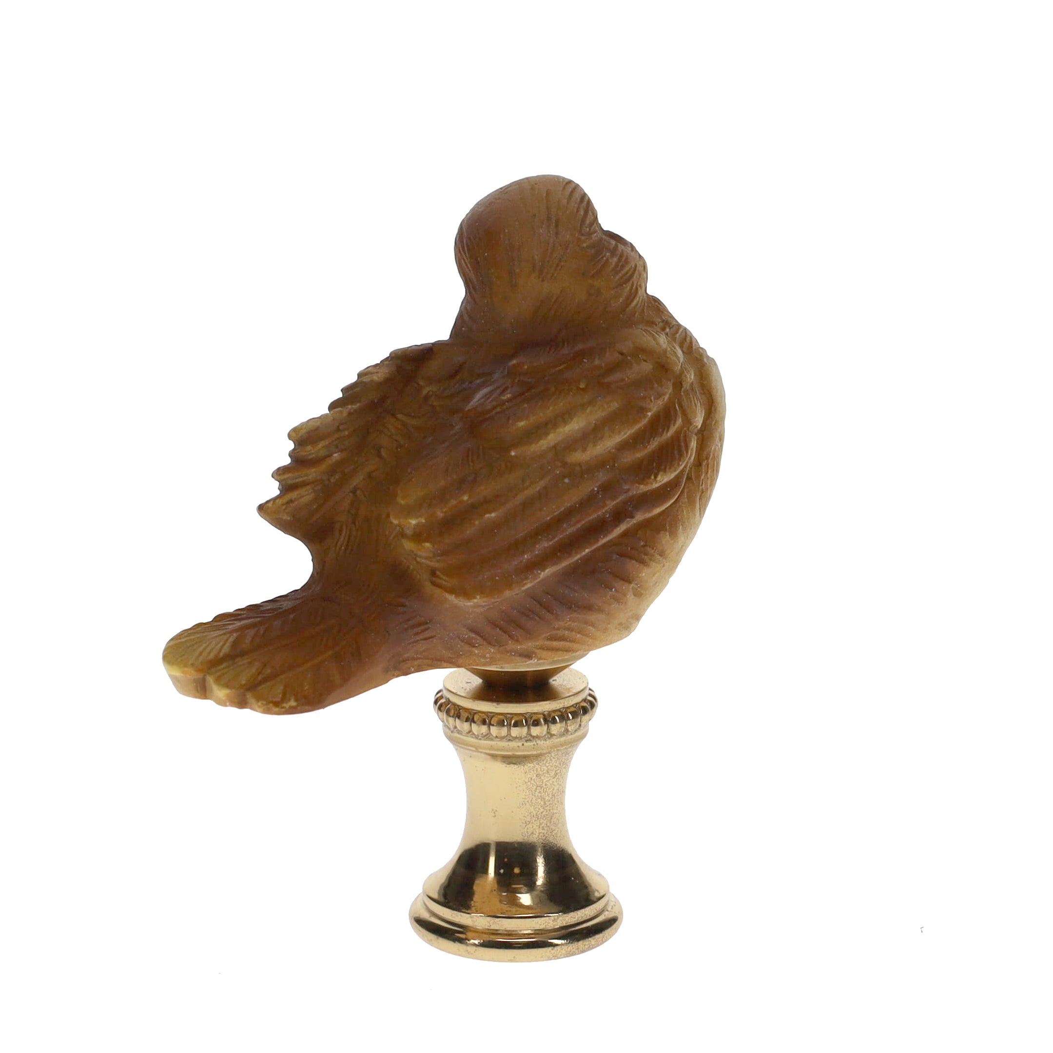 2" Tall Brass Finial Ceramic Bird Brown, Tan, White 1/4-27F Tap (15124)