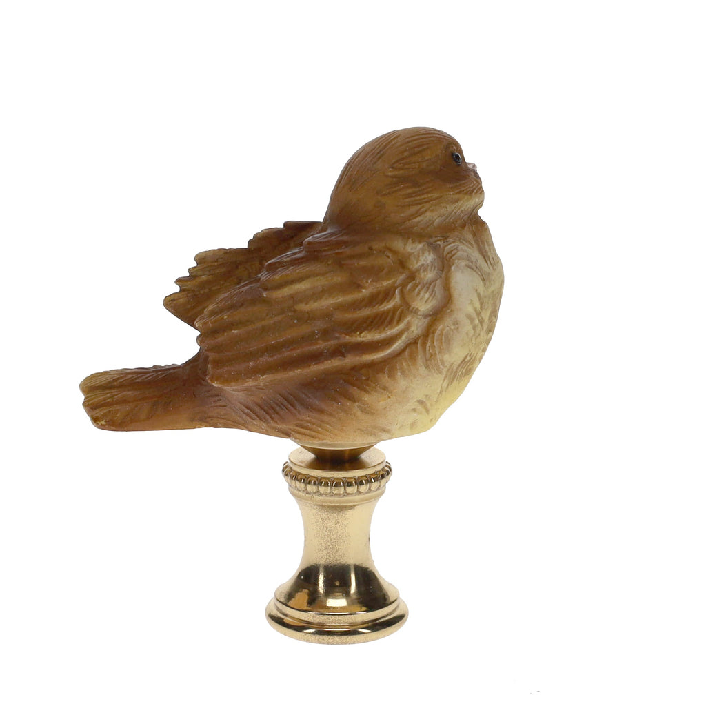 2" Tall Brass Finial Ceramic Bird Brown, Tan, White 1/4-27F Tap (15124)