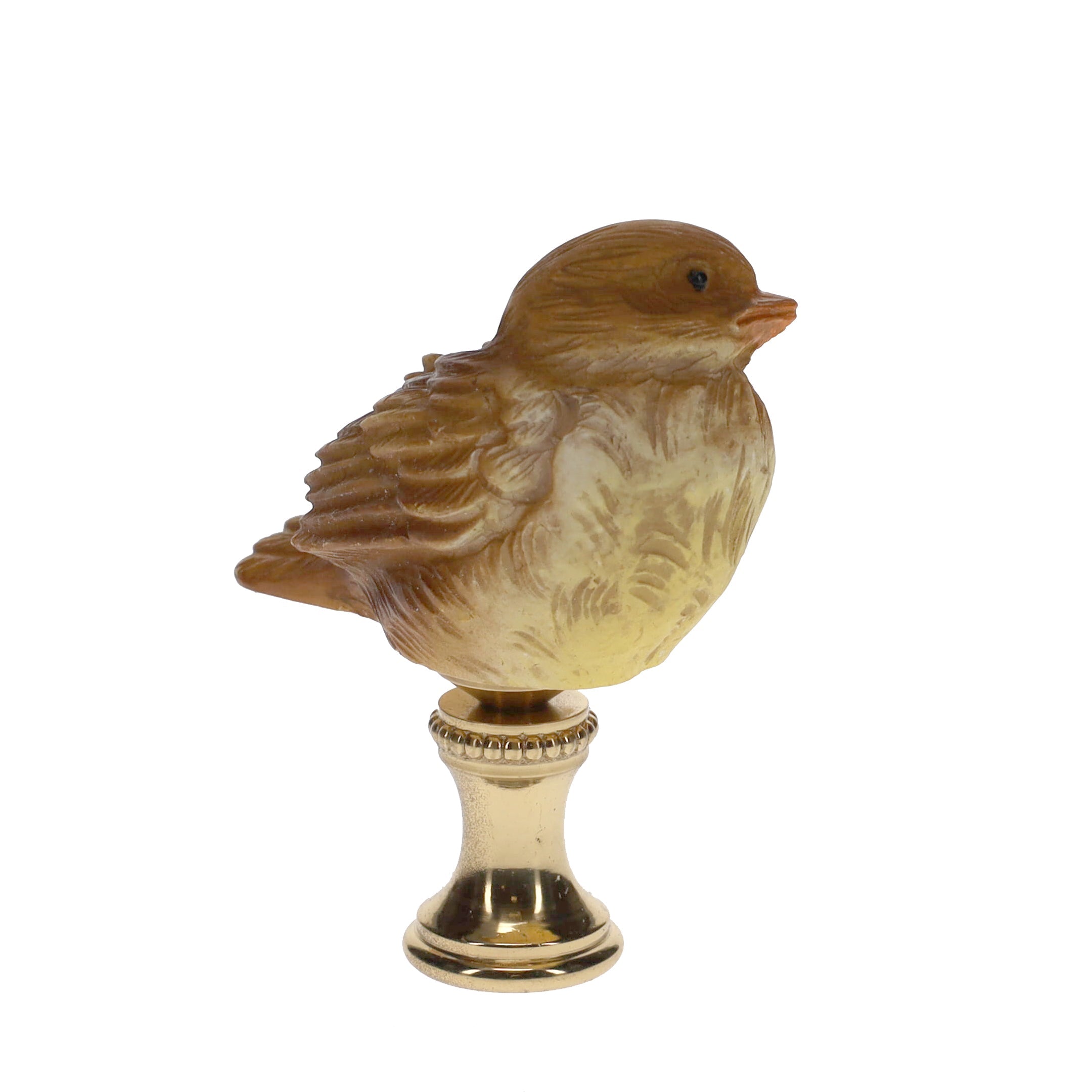 2" Tall Brass Finial Ceramic Bird Brown, Tan, White 1/4-27F Tap (15124)