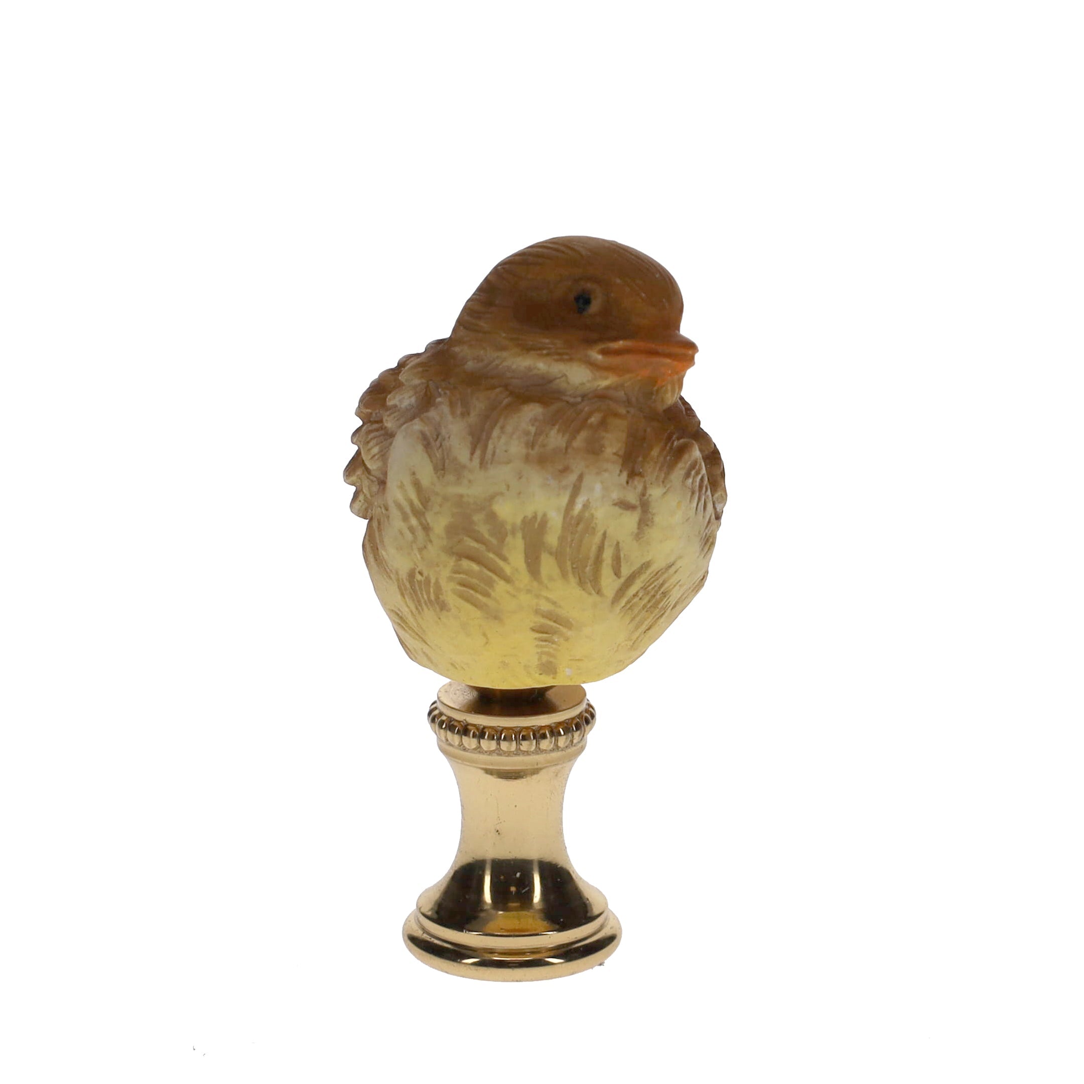 2" Tall Brass Finial Ceramic Bird Brown, Tan, White 1/4-27F Tap (15124)