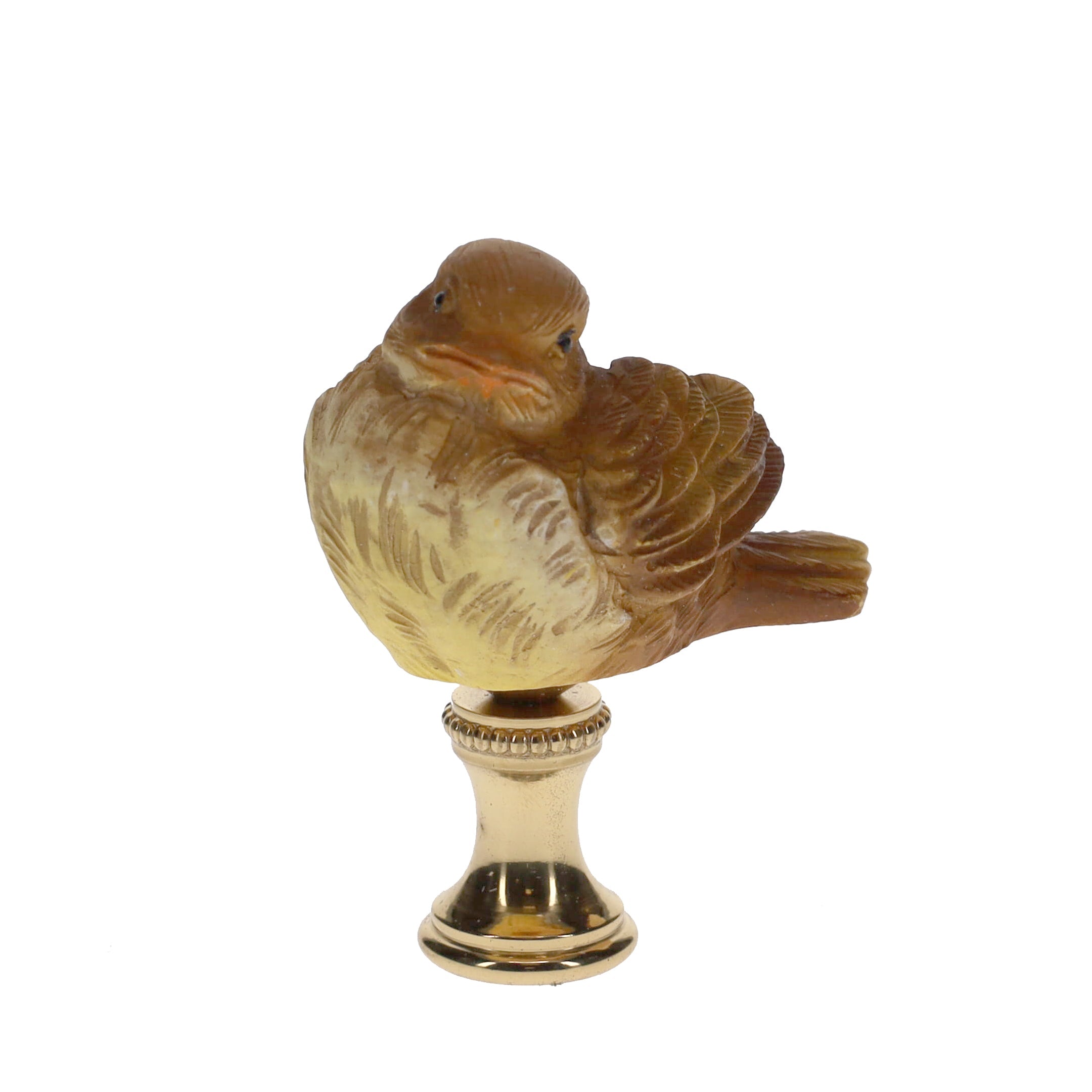 2" Tall Brass Finial Ceramic Bird Brown, Tan, White 1/4-27F Tap (15124)