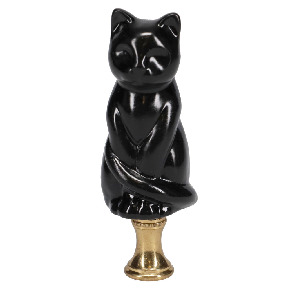 3-1/4" Tall Brass Finial Cat, Ceramic Black, 1/4-27F Tap (15127B)