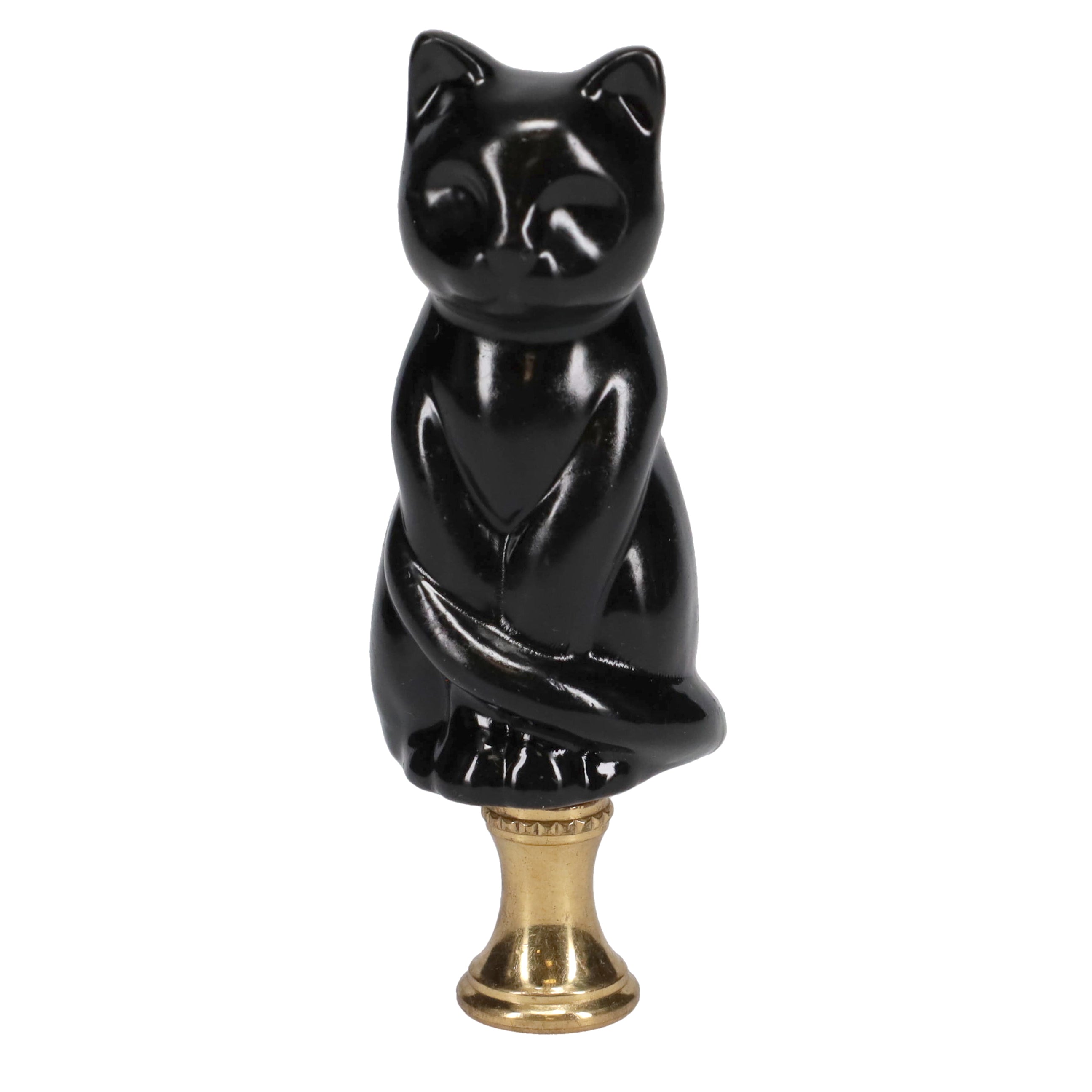 3-1/4" Tall Brass Finial Cat, Ceramic Black, 1/4-27F Tap (15127B)