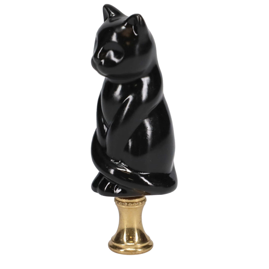 3-1/4" Tall Brass Finial Cat, Ceramic Black, 1/4-27F Tap (15127B)