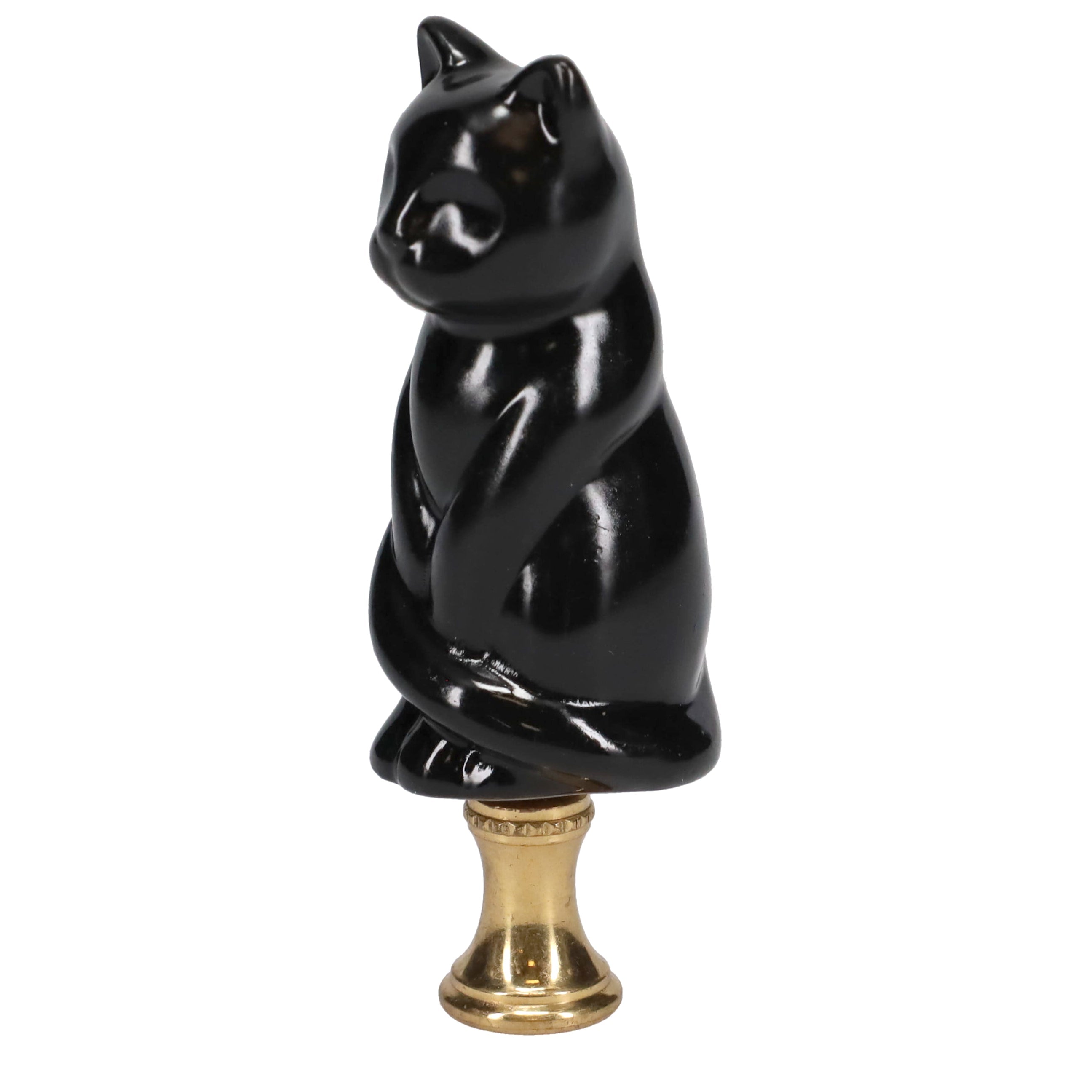 3-1/4" Tall Brass Finial Cat, Ceramic Black, 1/4-27F Tap (15127B)