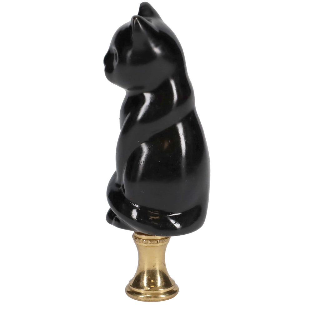 3-1/4" Tall Brass Finial Cat, Ceramic Black, 1/4-27F Tap (15127B)