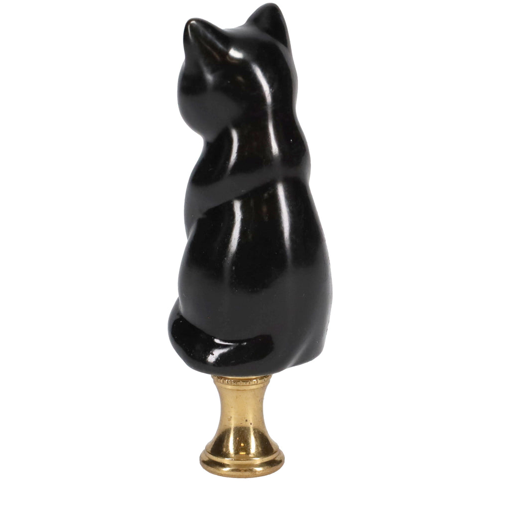 3-1/4" Tall Brass Finial Cat, Ceramic Black, 1/4-27F Tap (15127B)