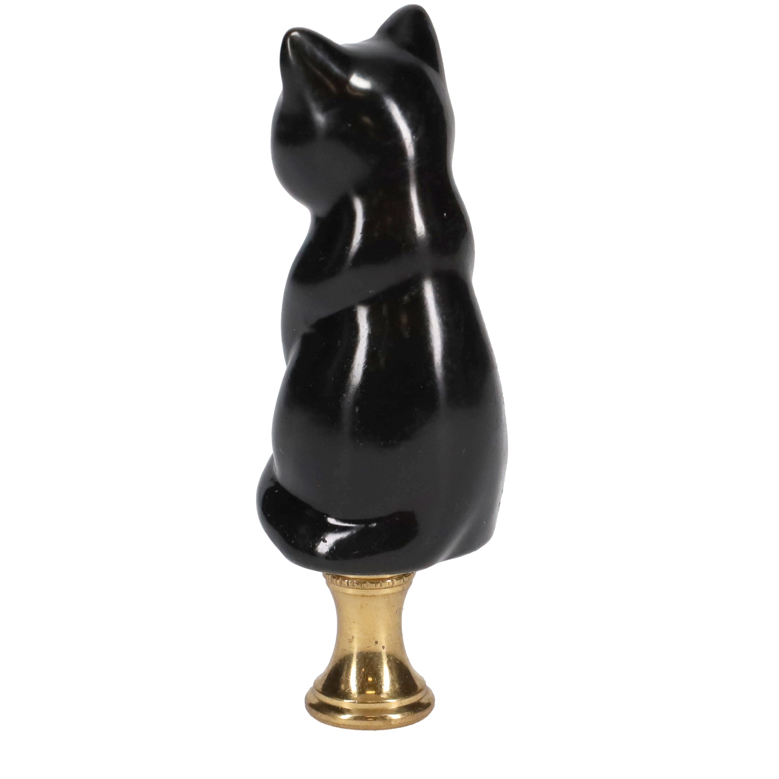 3-1/4" Tall Brass Finial Cat, Ceramic Black, 1/4-27F Tap (15127B)