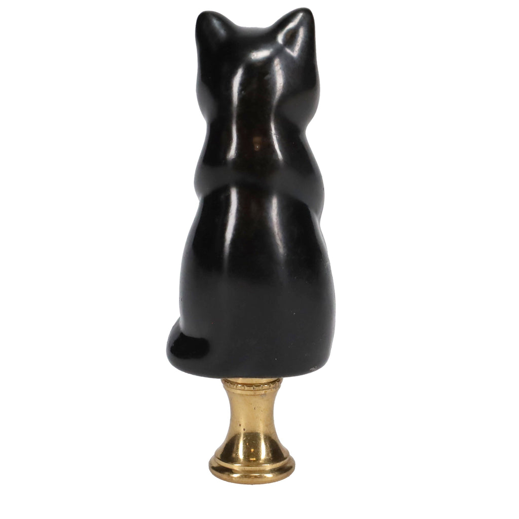 3-1/4" Tall Brass Finial Cat, Ceramic Black, 1/4-27F Tap (15127B)