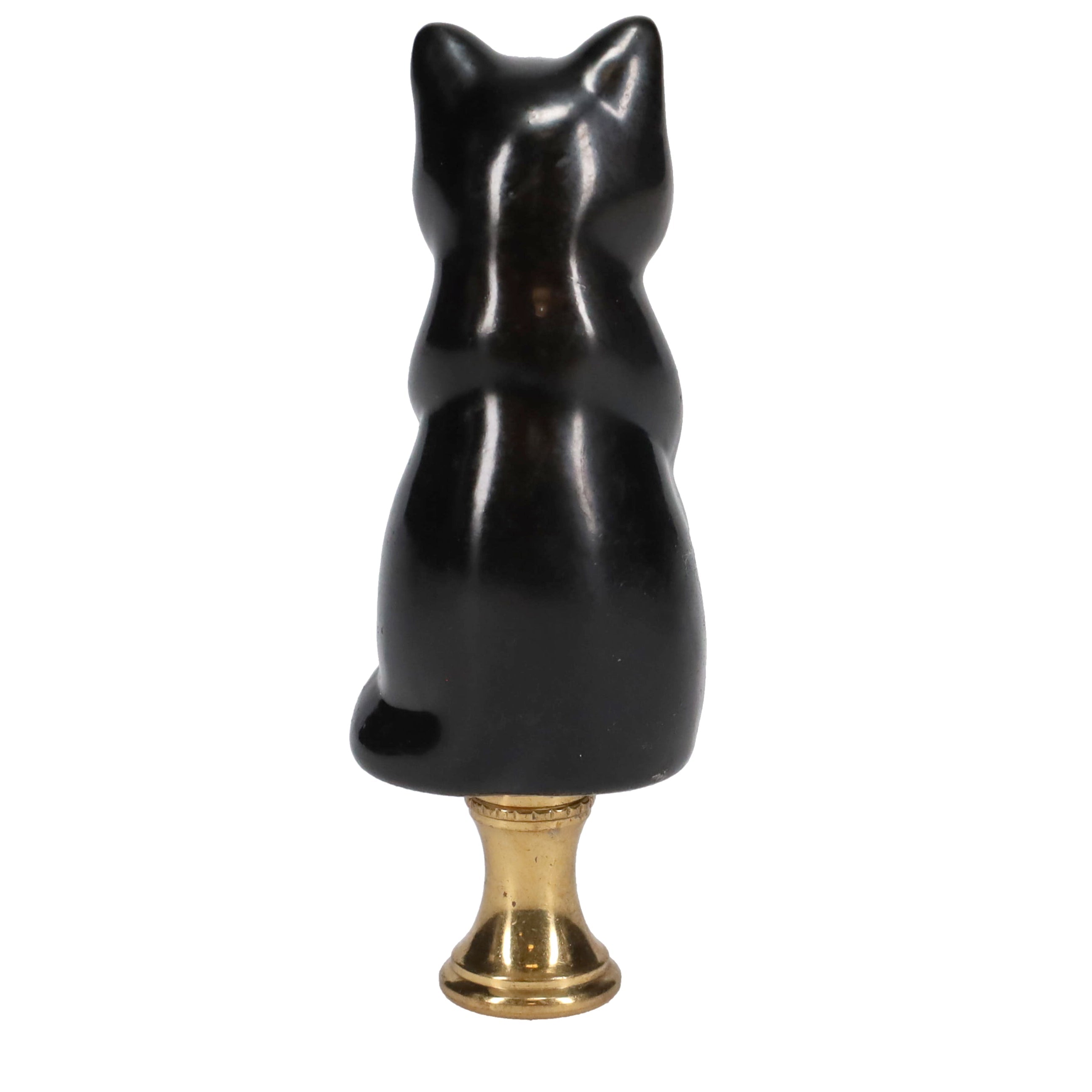 3-1/4" Tall Brass Finial Cat, Ceramic Black, 1/4-27F Tap (15127B)