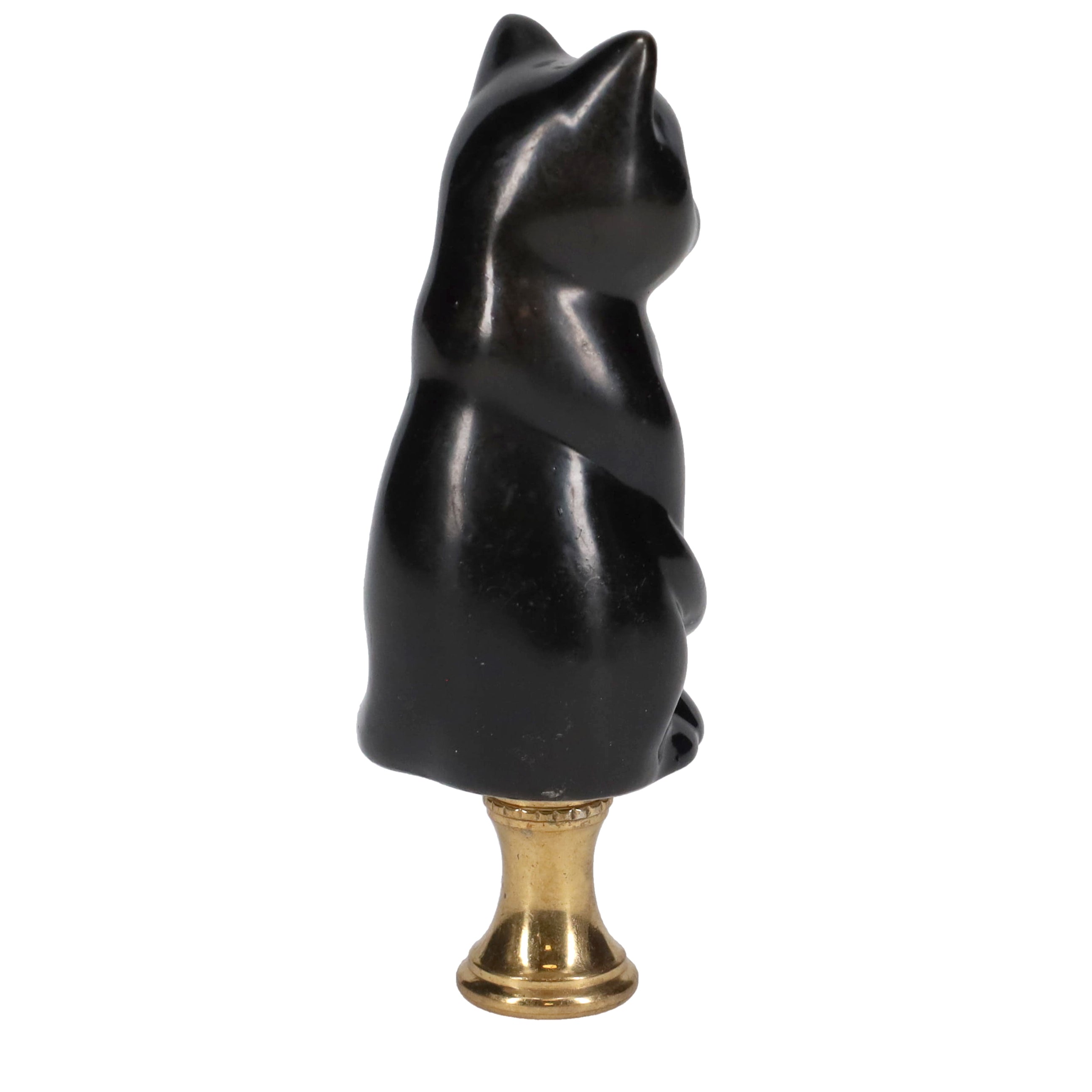 3-1/4" Tall Brass Finial Cat, Ceramic Black, 1/4-27F Tap (15127B)