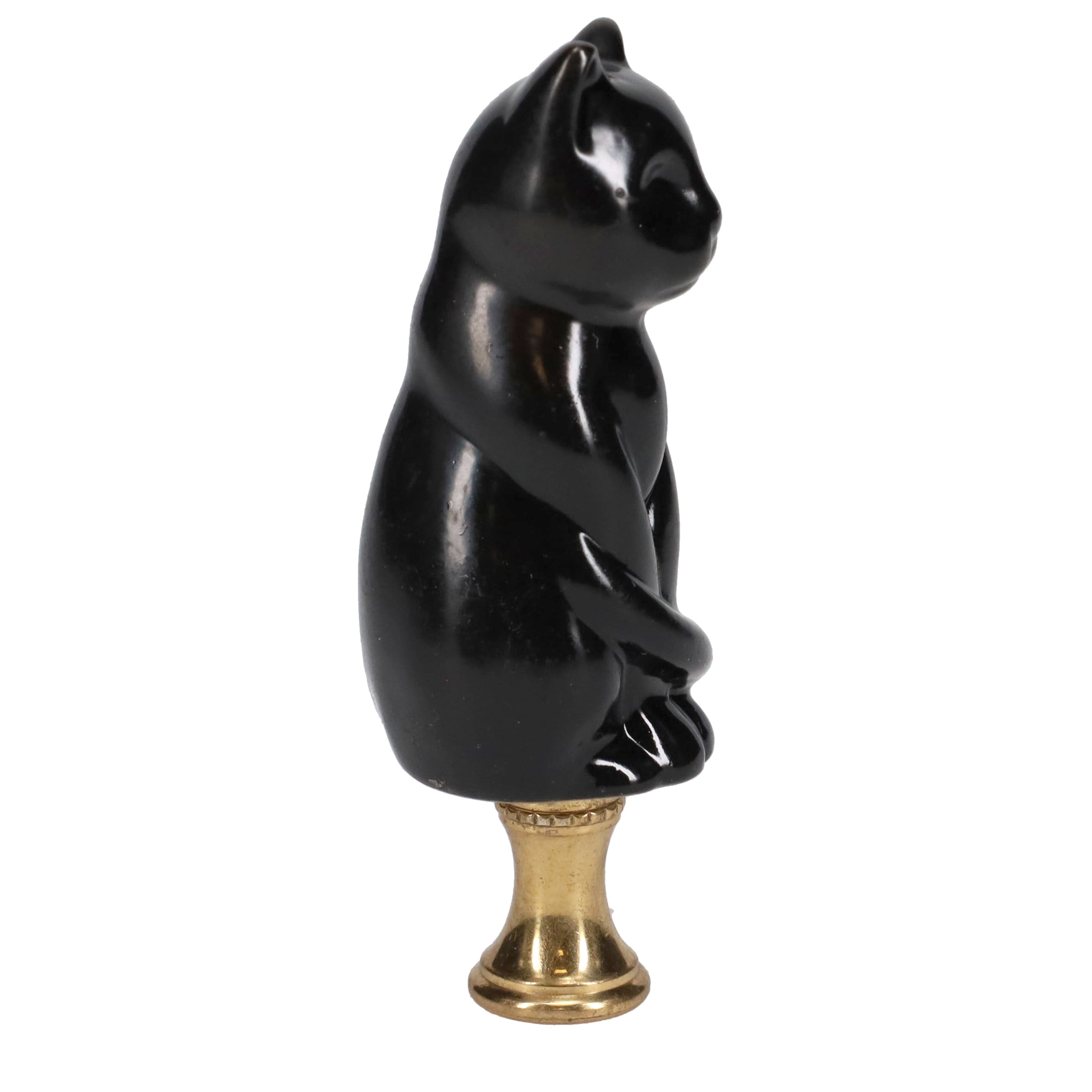 3-1/4" Tall Brass Finial Cat, Ceramic Black, 1/4-27F Tap (15127B)