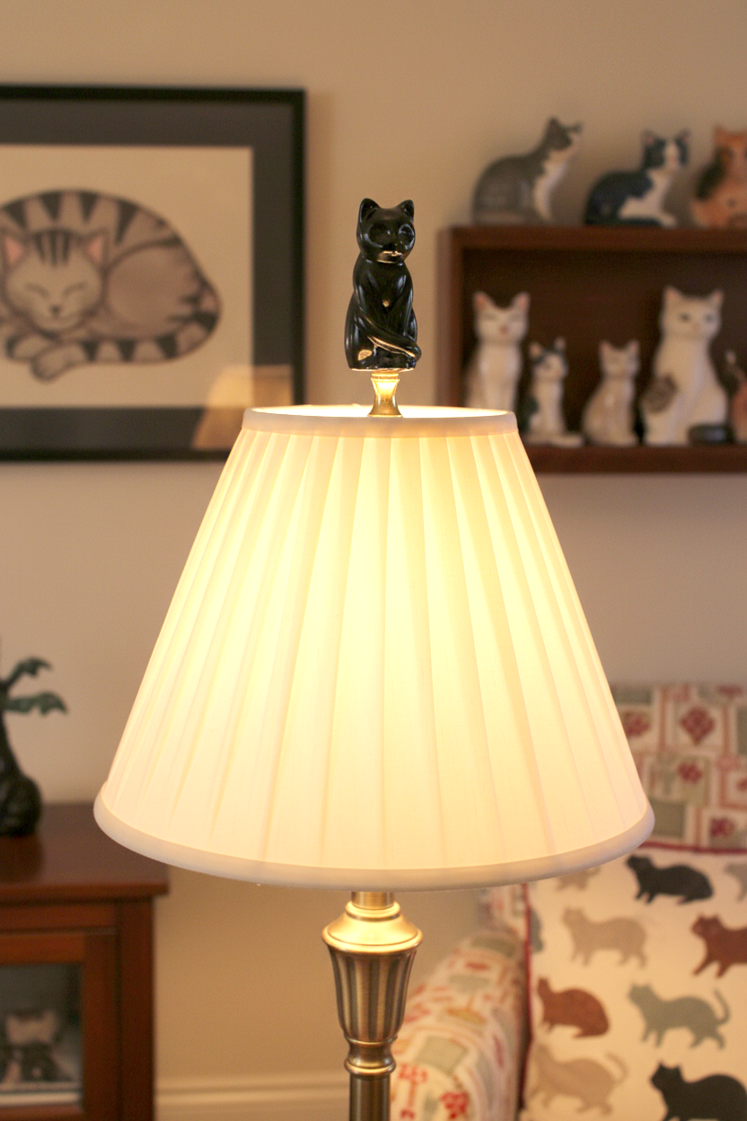 3-1/4" Tall Brass Finial Cat, Ceramic Black, 1/4-27F Tap (15127B)