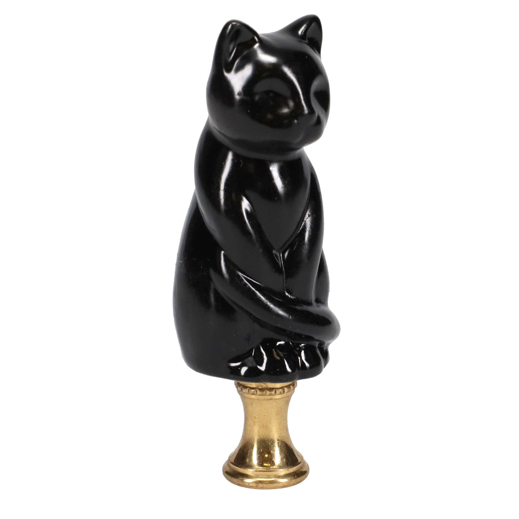 3-1/4" Tall Brass Finial Cat, Ceramic Black, 1/4-27F Tap (15127B)