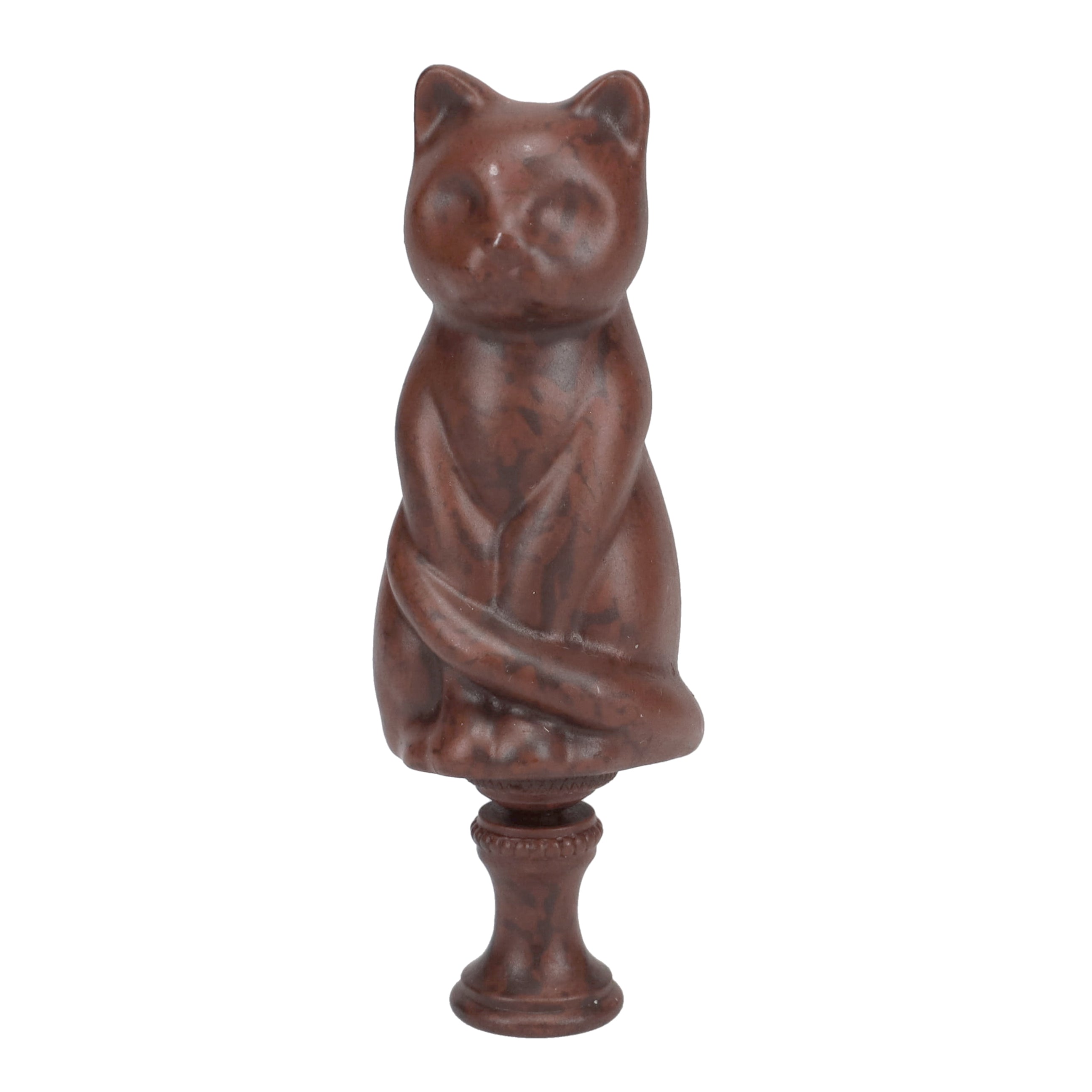 3-1/4" Tall Brass Finial Cat, Ceramic Brown, 1/4-27F Tap (15127BR)