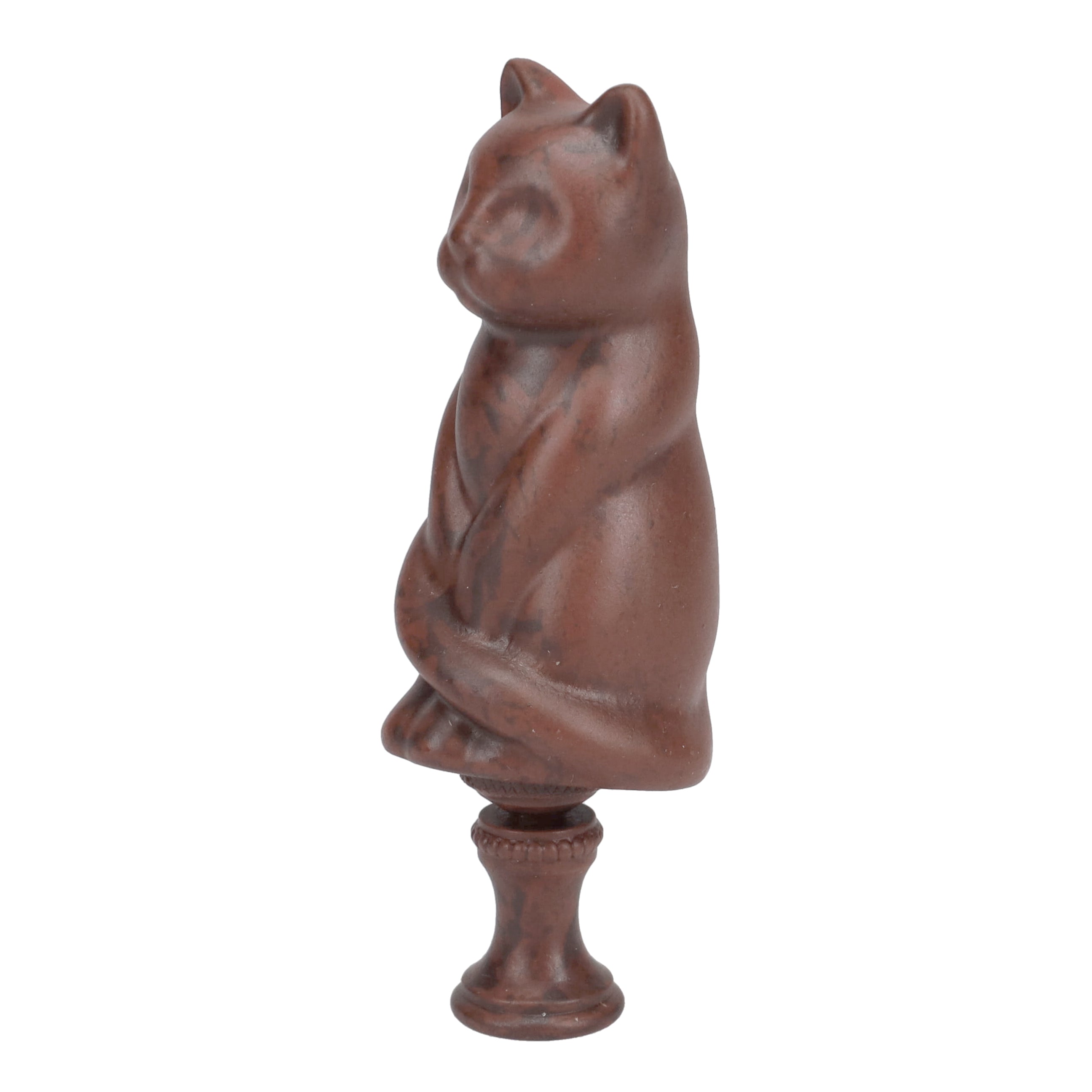3-1/4" Tall Brass Finial Cat, Ceramic Brown, 1/4-27F Tap (15127BR)