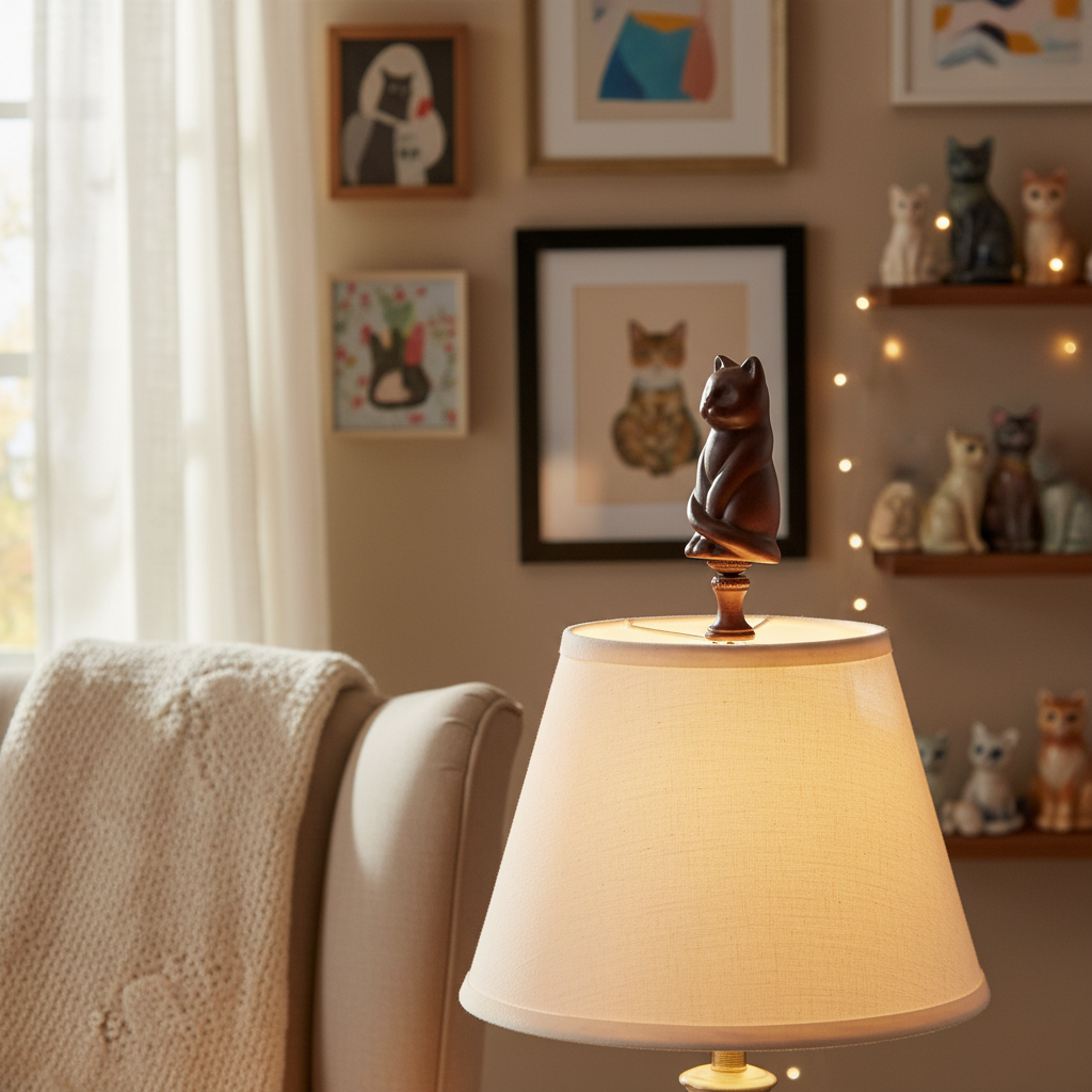 3-1/4" Tall Brass Finial Cat, Ceramic Brown, 1/4-27F Tap (15127BR)