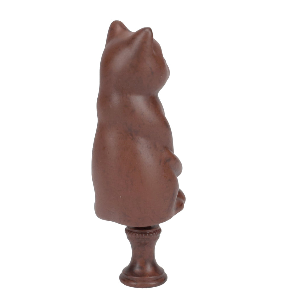 3-1/4" Tall Brass Finial Cat, Ceramic Brown, 1/4-27F Tap (15127BR)