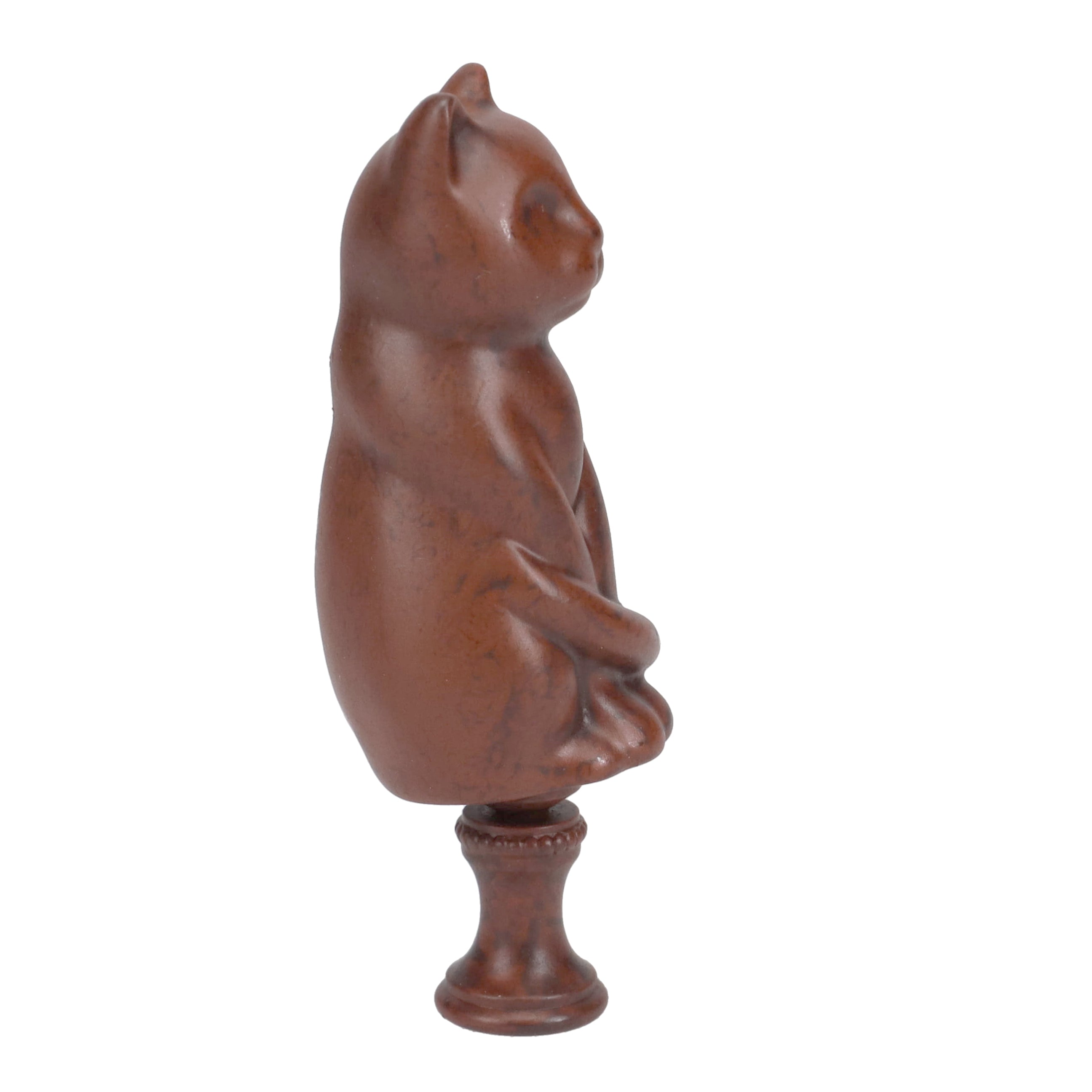 3-1/4" Tall Brass Finial Cat, Ceramic Brown, 1/4-27F Tap (15127BR)