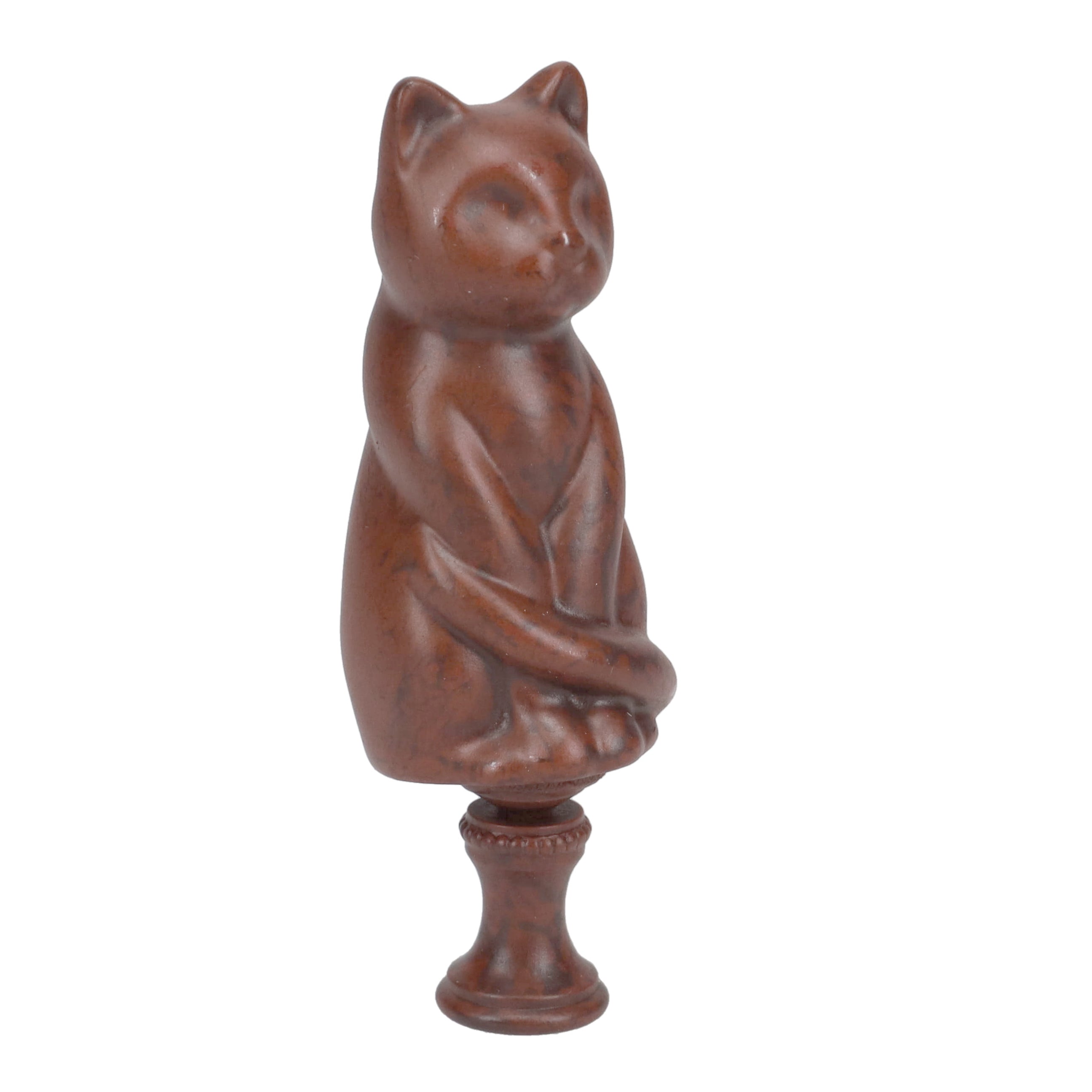 3-1/4" Tall Brass Finial Cat, Ceramic Brown, 1/4-27F Tap (15127BR)