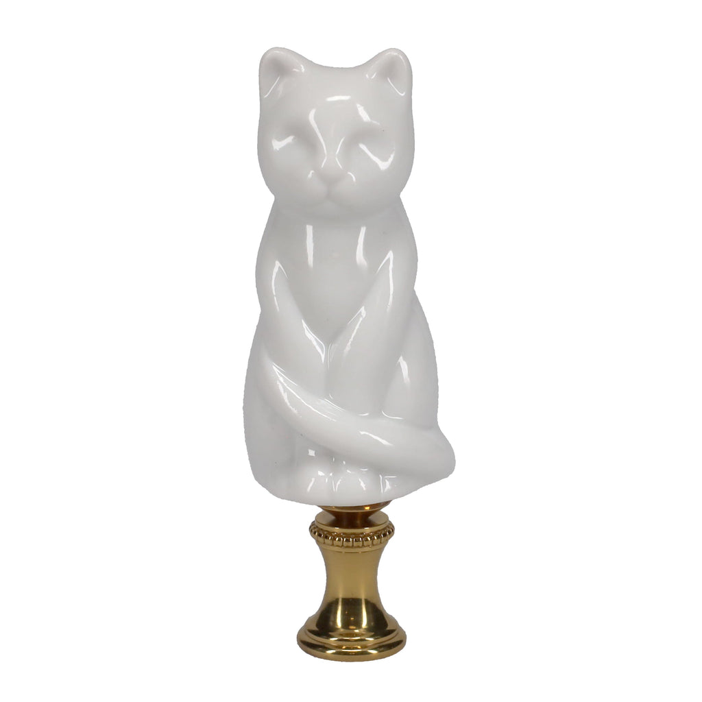 3-1/4" Tall Brass Finial Cat, Ceramic White, 1/4-27F Tap (15127W)