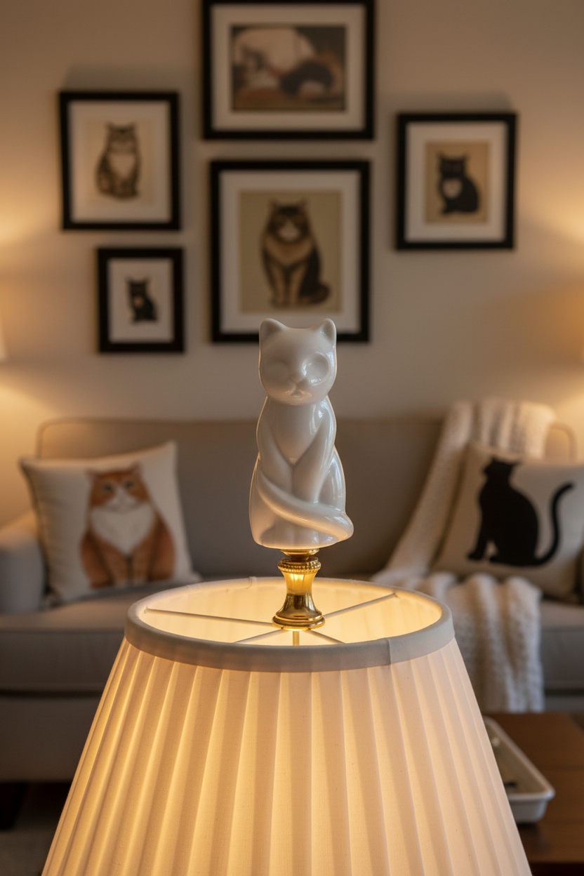 3-1/4" Tall Brass Finial Cat, Ceramic White, 1/4-27F Tap (15127W)