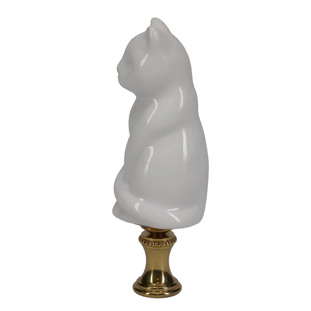 3-1/4" Tall Brass Finial Cat, Ceramic White, 1/4-27F Tap (15127W)