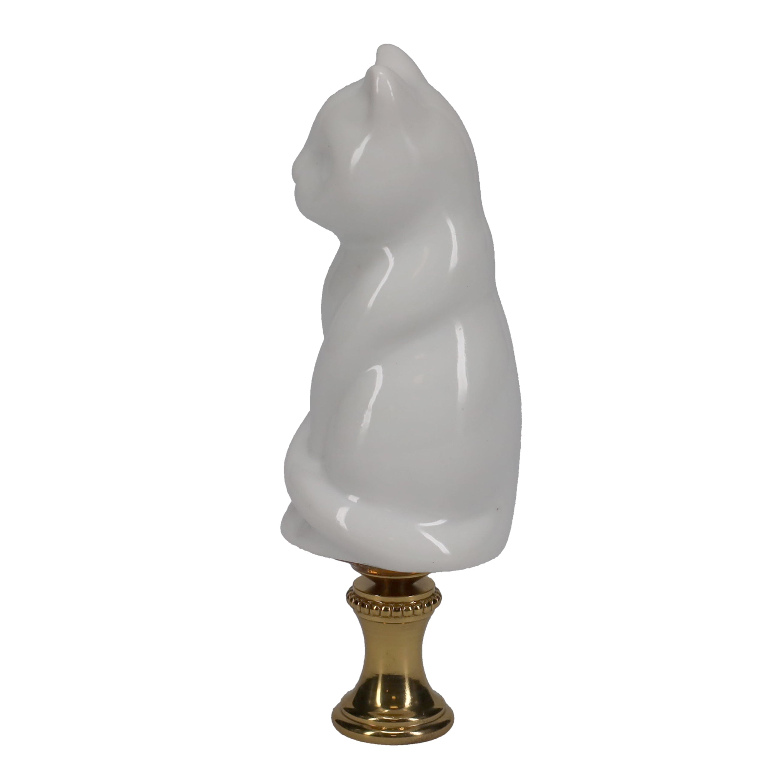 3-1/4" Tall Brass Finial Cat, Ceramic White, 1/4-27F Tap (15127W)