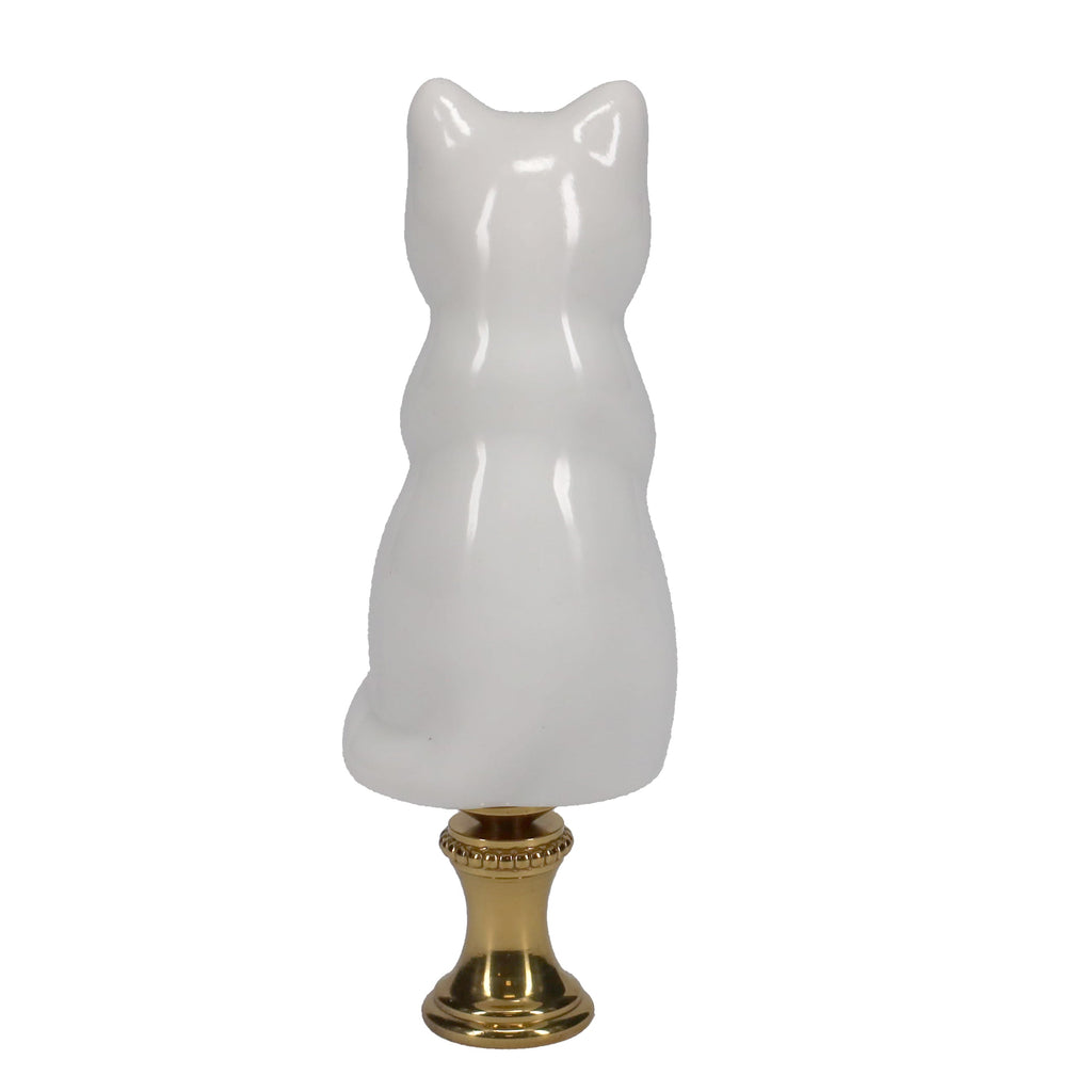 3-1/4" Tall Brass Finial Cat, Ceramic White, 1/4-27F Tap (15127W)