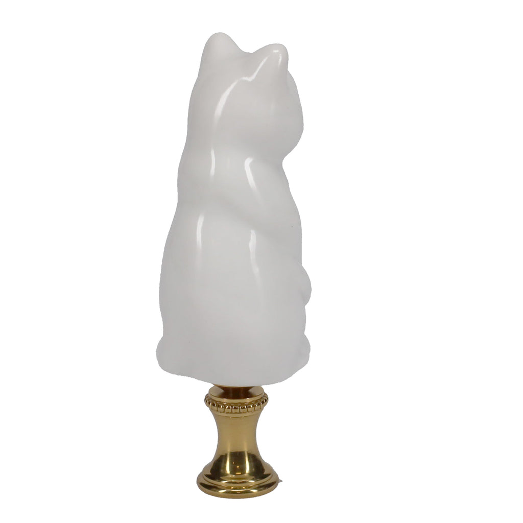 3-1/4" Tall Brass Finial Cat, Ceramic White, 1/4-27F Tap (15127W)
