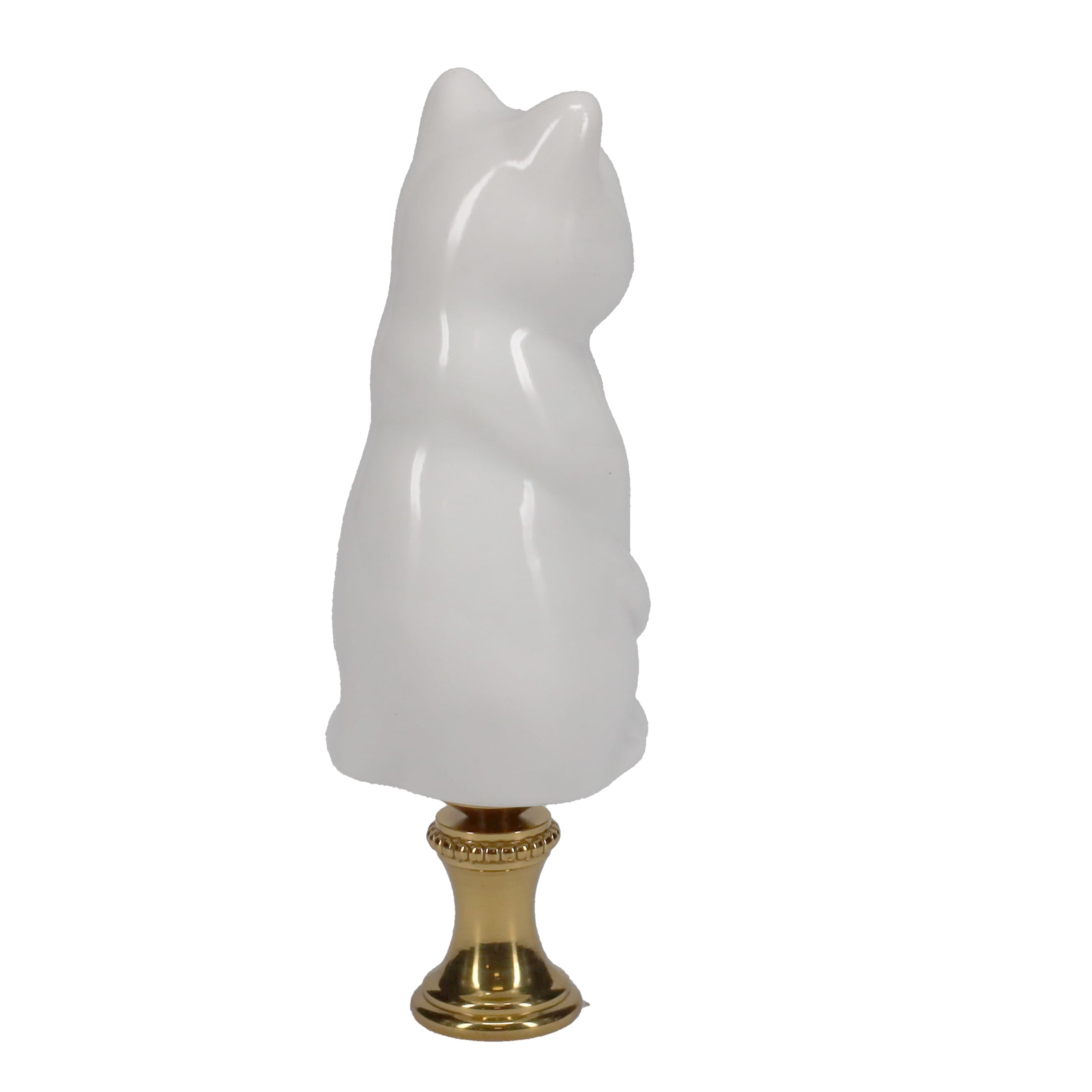3-1/4" Tall Brass Finial Cat, Ceramic White, 1/4-27F Tap (15127W)