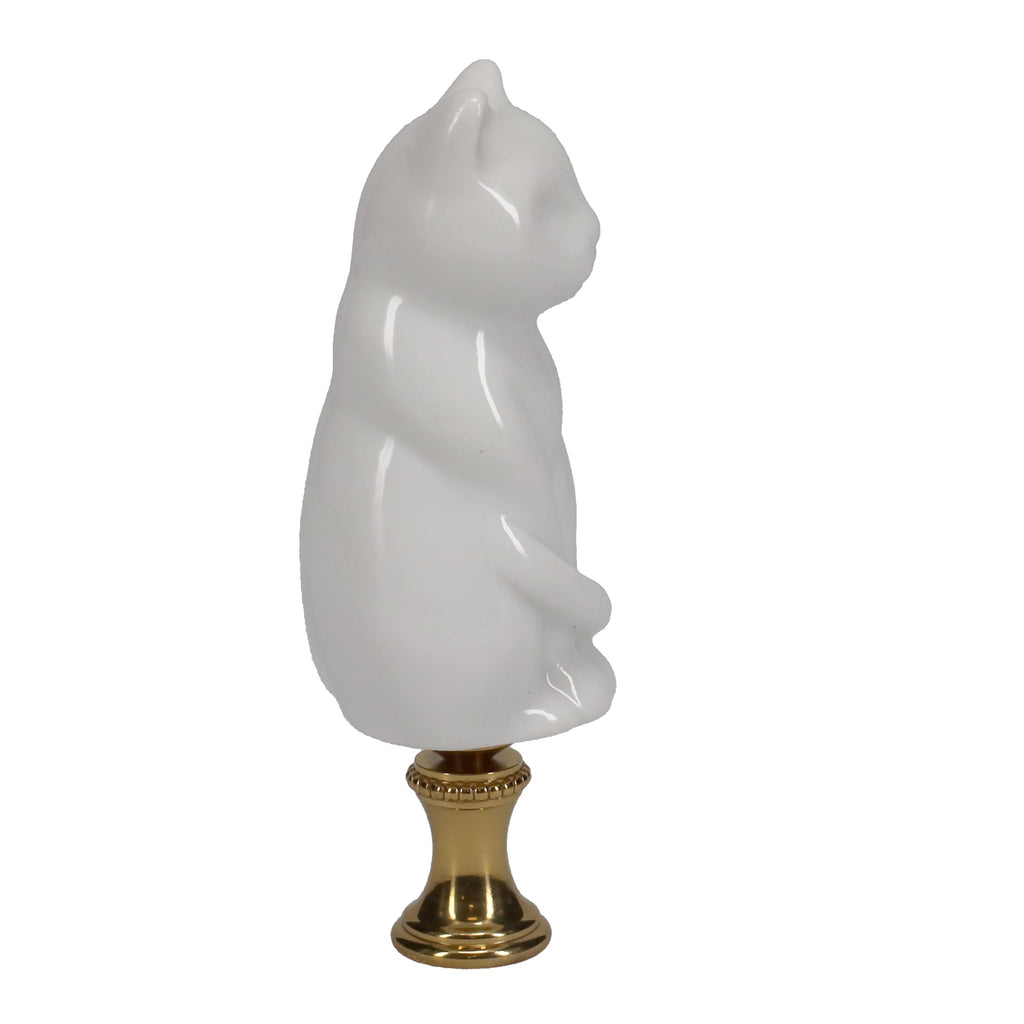 3-1/4" Tall Brass Finial Cat, Ceramic White, 1/4-27F Tap (15127W)