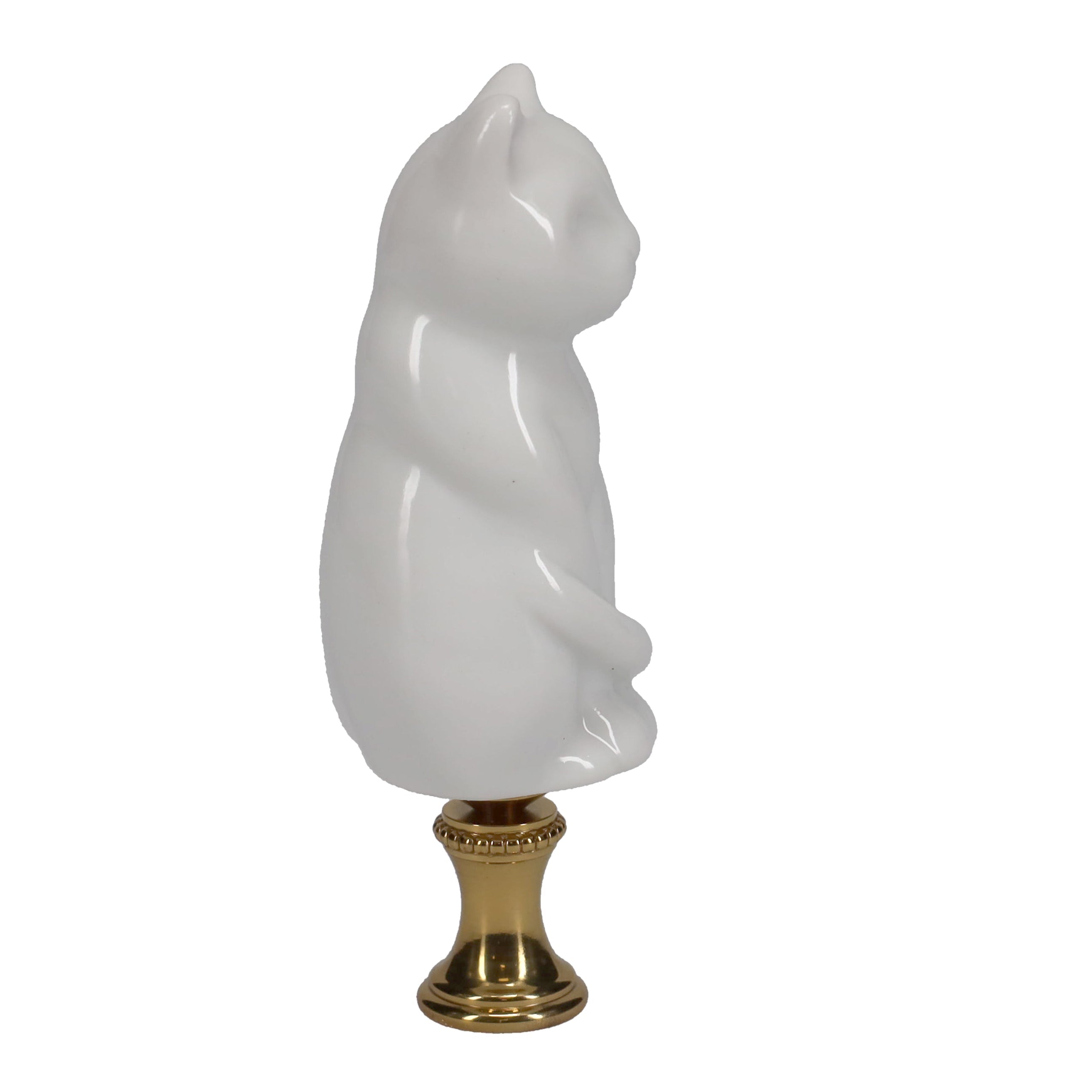 3-1/4" Tall Brass Finial Cat, Ceramic White, 1/4-27F Tap (15127W)