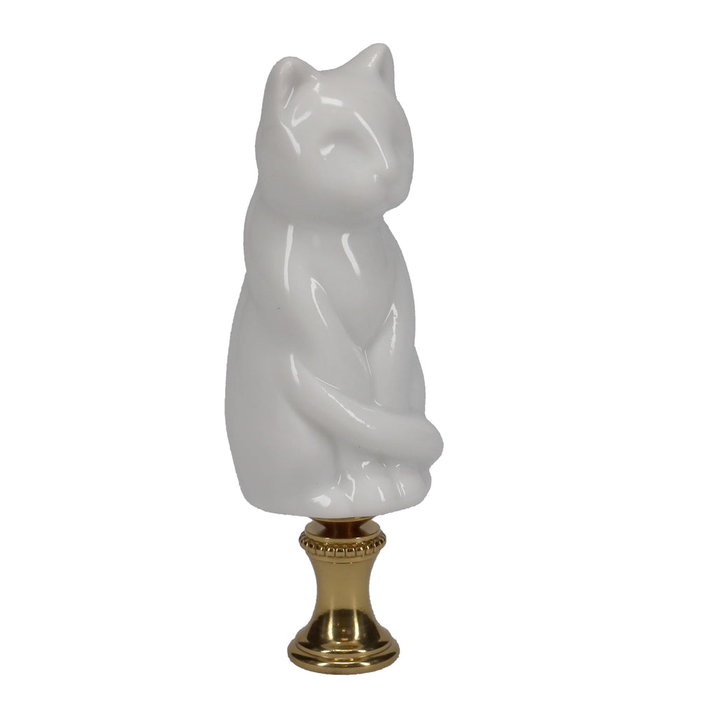 3-1/4" Tall Brass Finial Cat, Ceramic White, 1/4-27F Tap (15127W)