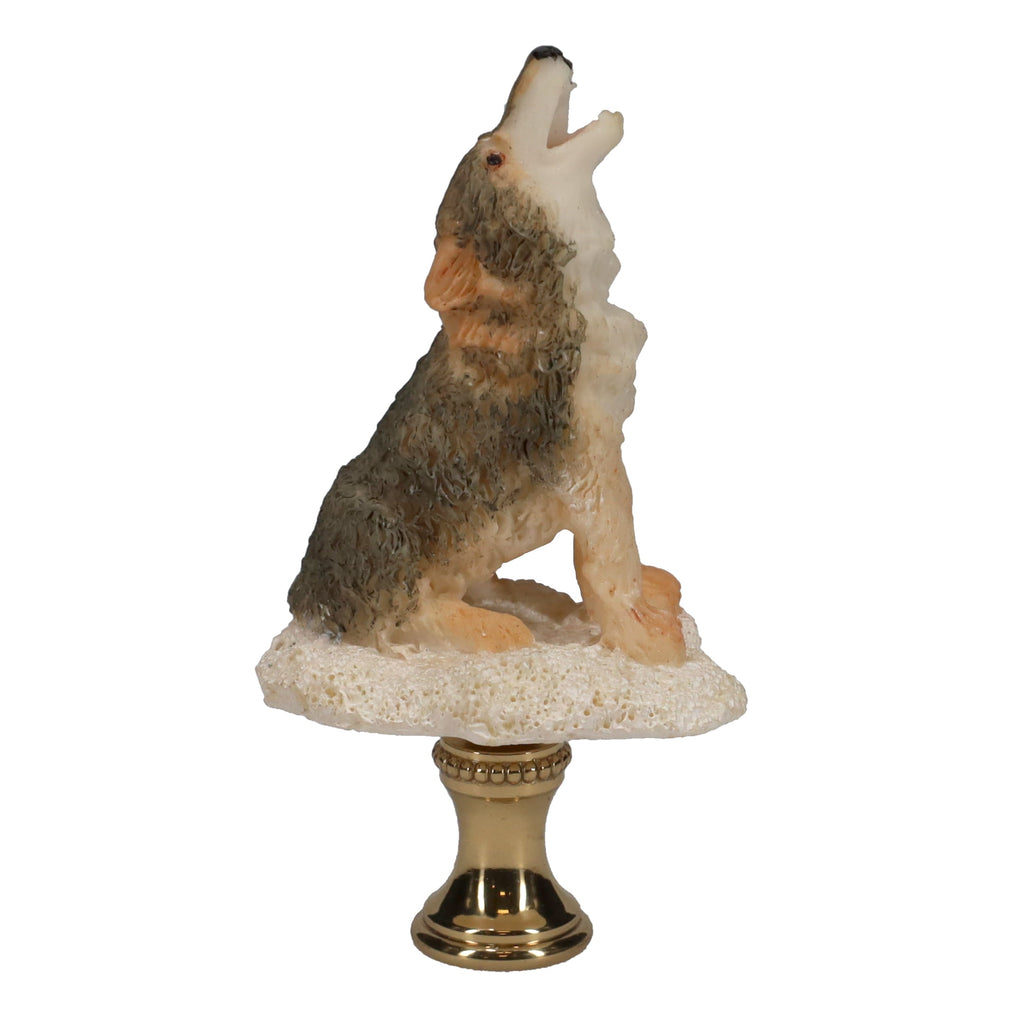 3" Tall Brass Finial Howling Wolf, Ceramic, 1/4-27F Tap (15128A)