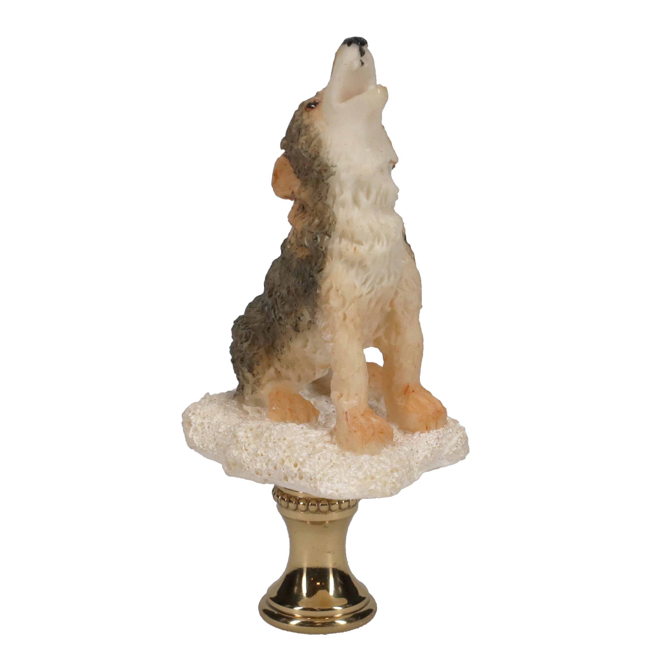 3" Tall Brass Finial Howling Wolf, Ceramic, 1/4-27F Tap (15128A)