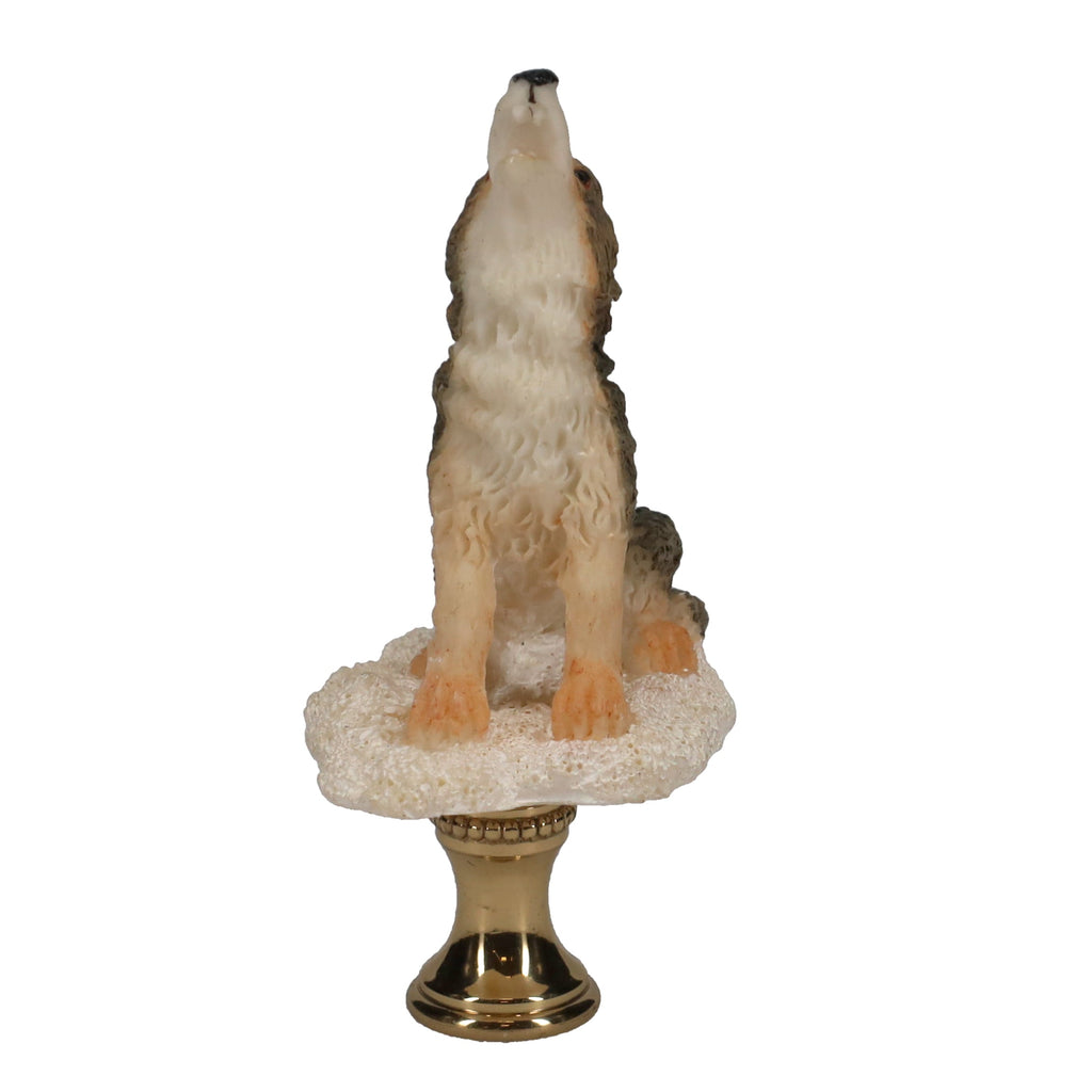 3" Tall Brass Finial Howling Wolf, Ceramic, 1/4-27F Tap (15128A)
