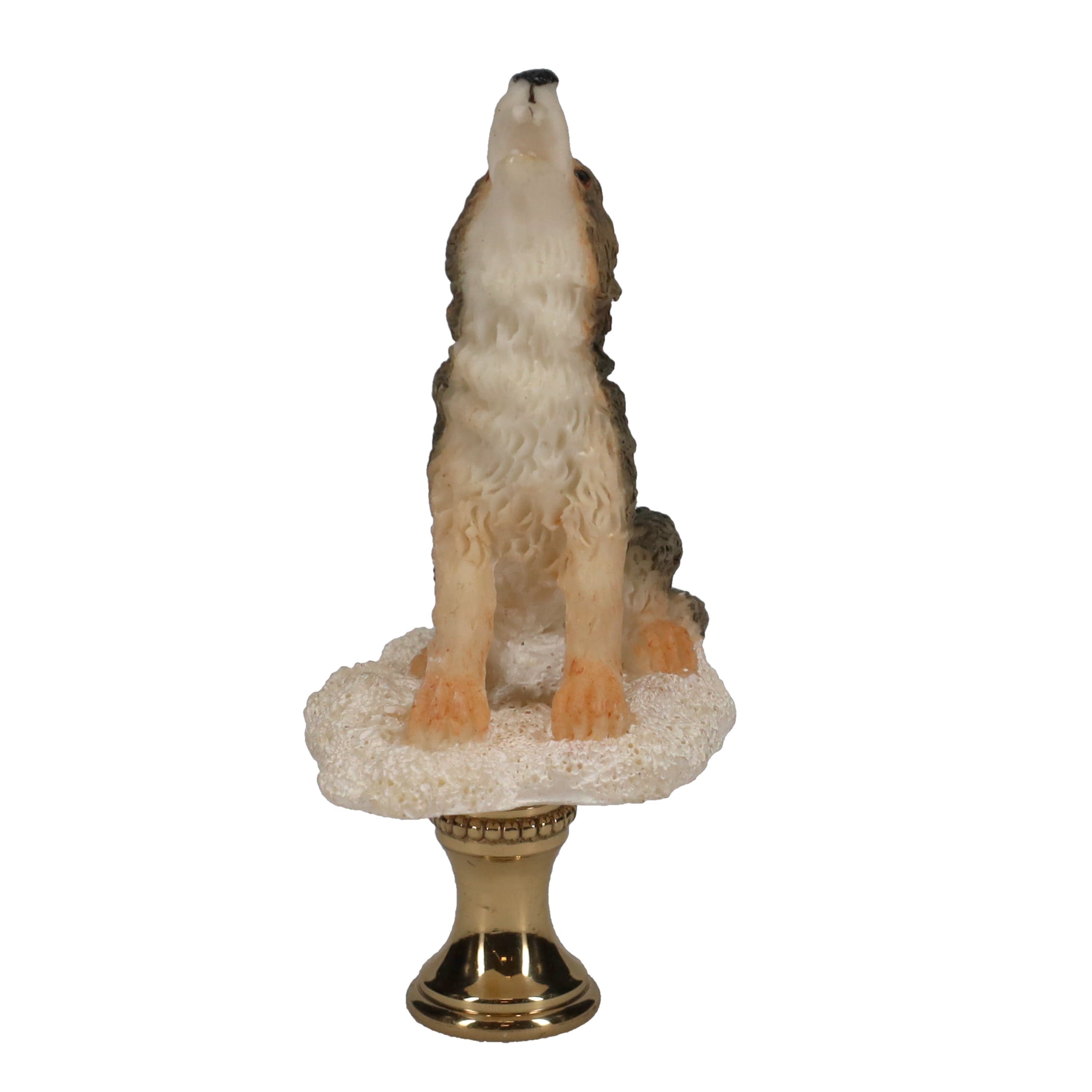 3" Tall Brass Finial Howling Wolf, Ceramic, 1/4-27F Tap (15128A)