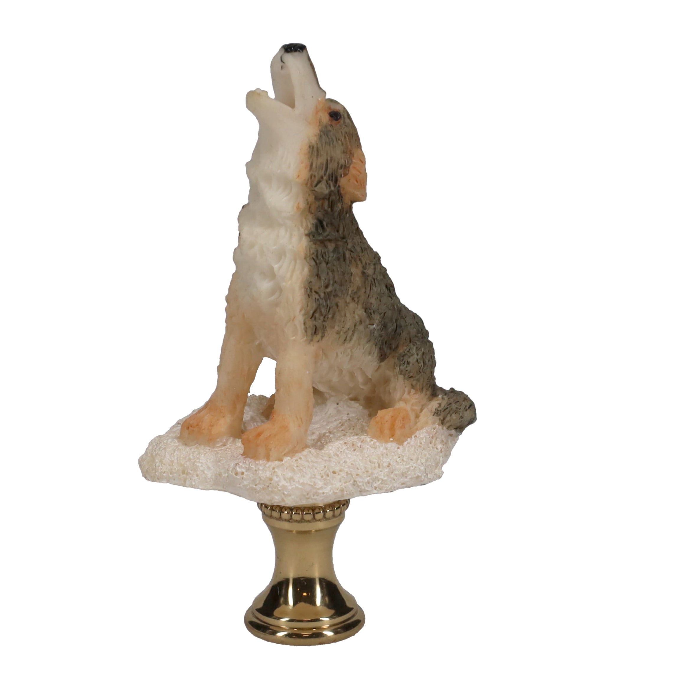 3" Tall Brass Finial Howling Wolf, Ceramic, 1/4-27F Tap (15128A)