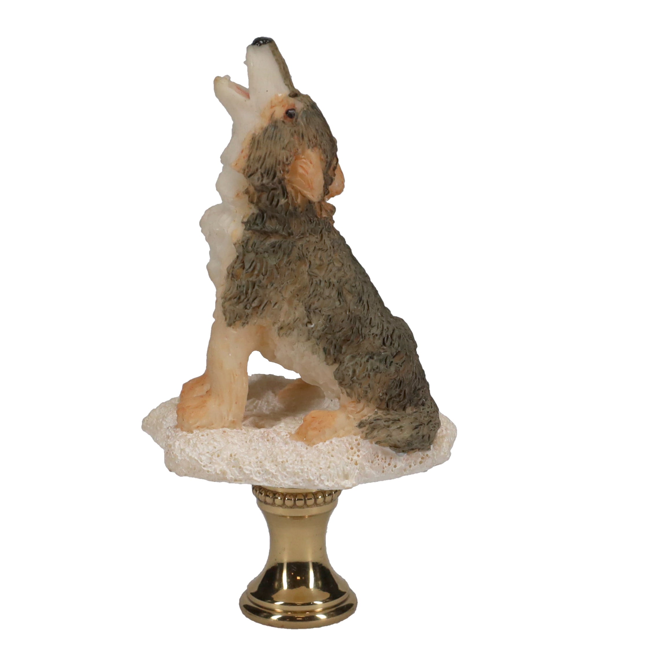 3" Tall Brass Finial Howling Wolf, Ceramic, 1/4-27F Tap (15128A)