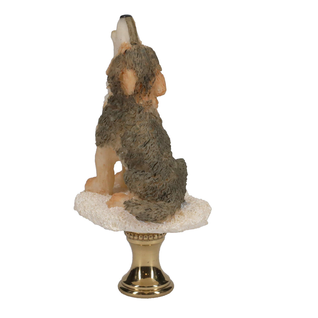 3" Tall Brass Finial Howling Wolf, Ceramic, 1/4-27F Tap (15128A)